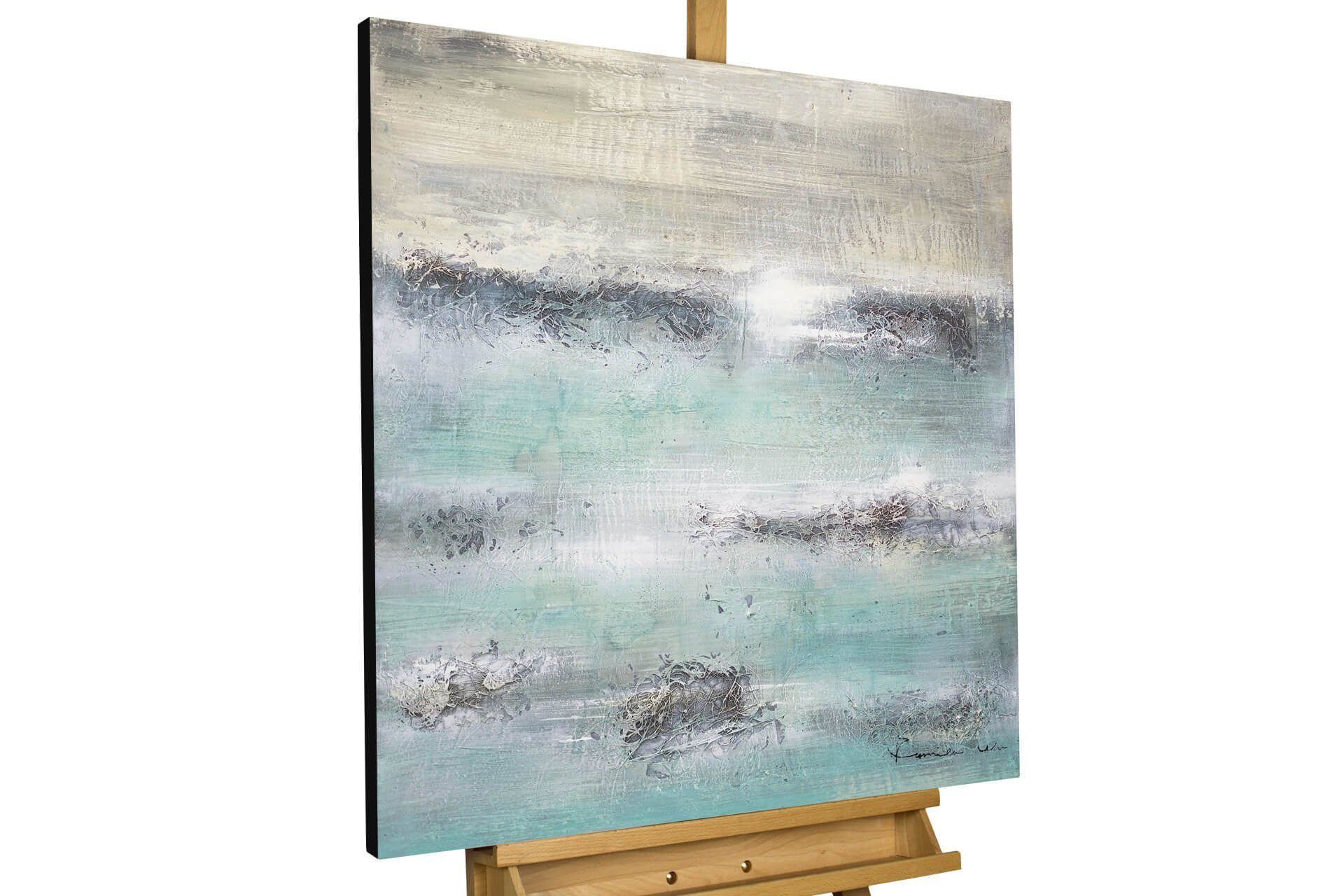 KUNSTLOFT Gemälde Wellenrauschen 80x80 cm, Leinwandbild 100% HANDGEMALT Wandbild Wohnzimmer