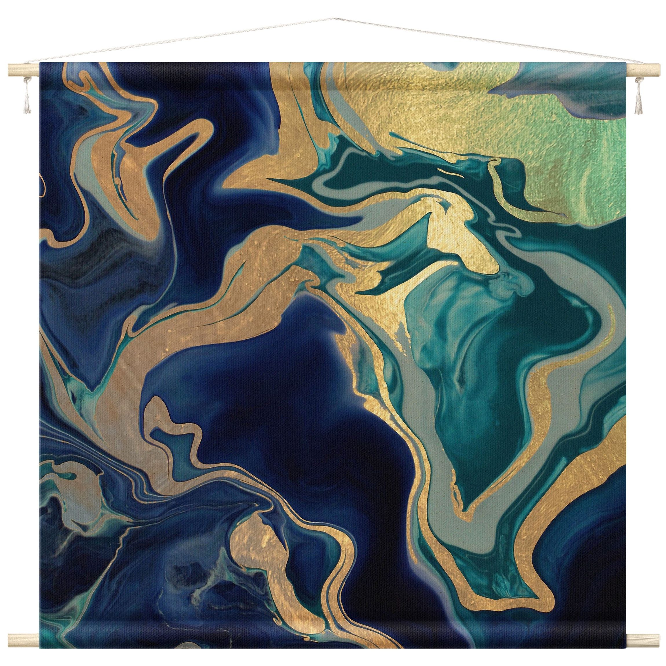Bilderdepot24 Wandteppich modern Muster Aquarell blau, quadratisch, Höhe: 2.6 mm, großes Wandbild aus Natur-Baumwolle Wandbehang Stoffbild Tuch Wollseil