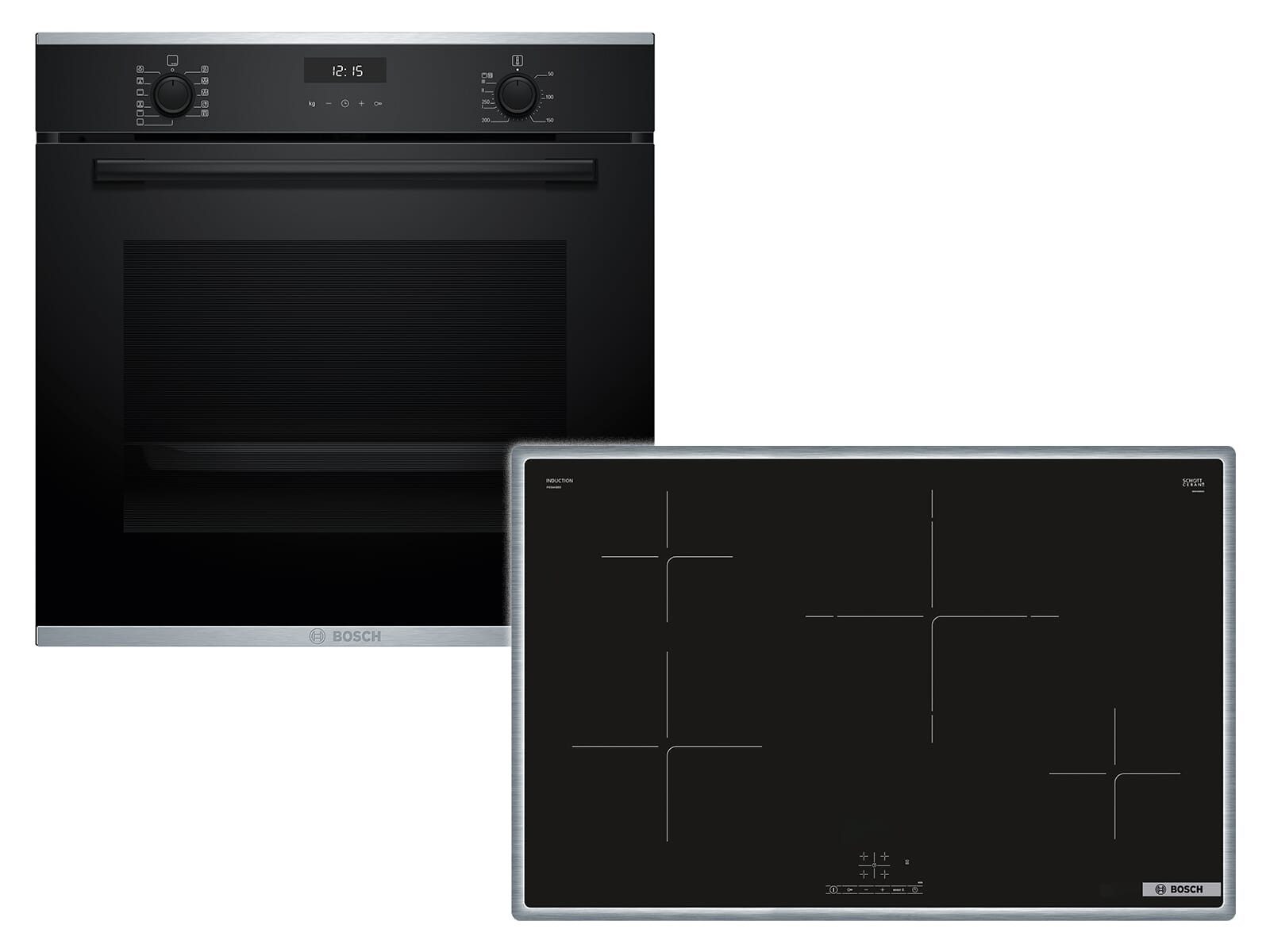 BOSCH Backofen-Set, mit Teleskopauszug nachrüstbar, Pyrolyse-Selbstreinigung, Timer, TouchControl-Bedienung