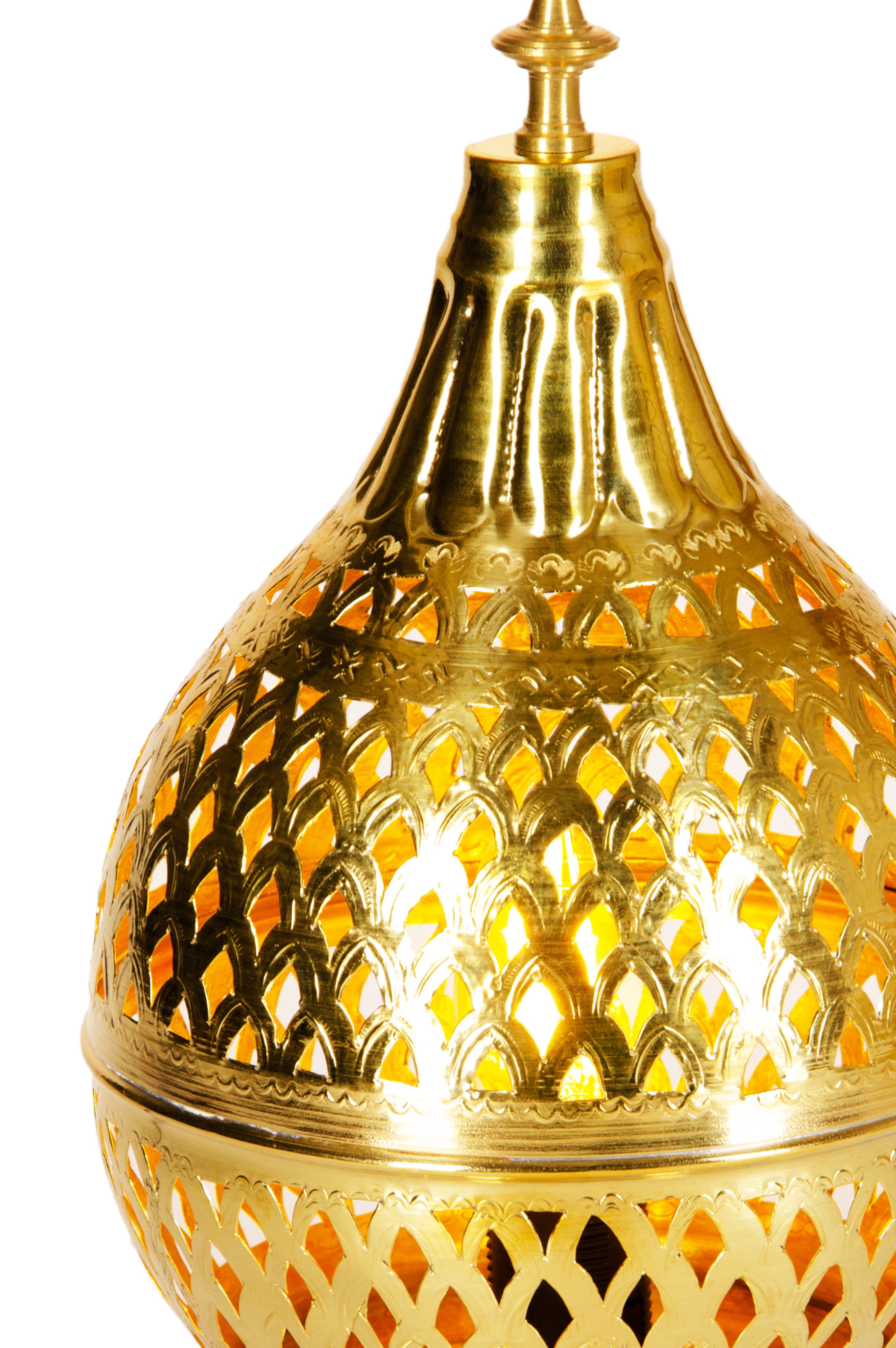 Marrakesch Orient & Mediterran Interior Nachttischlampe Orientalische Messing-Tischlampe Ishrat edel aus Messing in Gold 34 cm, Handarbeit