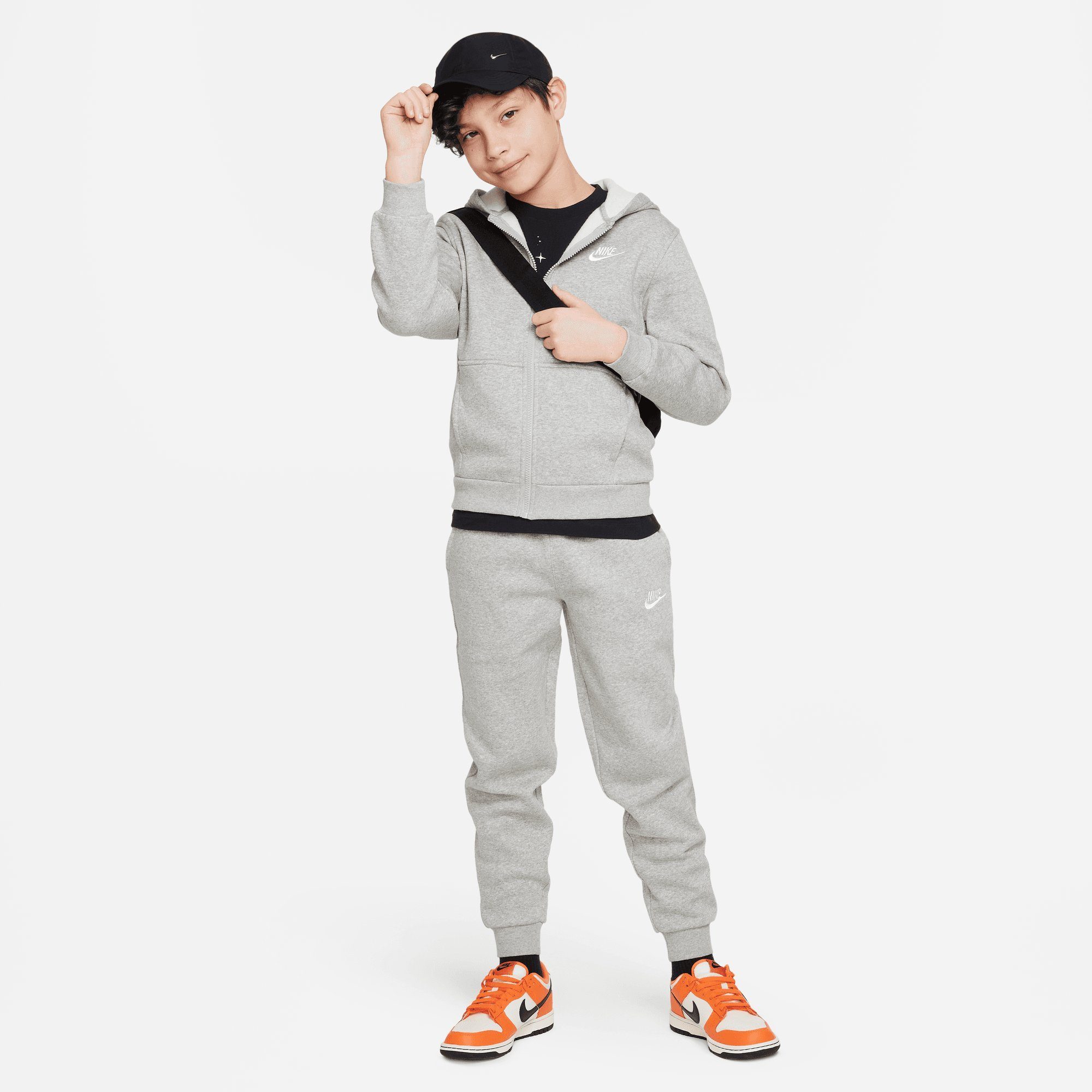 Nike Sportswear FLEECE GREY/WHITE BIG DK HOODIE HEATHER/BASE CLUB Kapuzensweatjacke KIDS' FULL-ZIP GREY