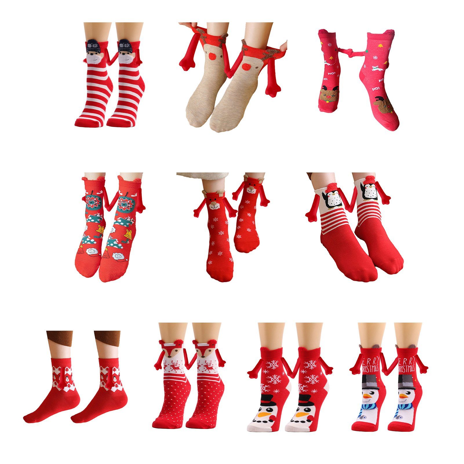Rutaqian Feinsöckchen 2 Paar Weihnachtssocken für Haltesocken Hand, gestreiftem Socken Hält) mittelhohe (Lustige Paare die Magnetische Niedliche Socken mit Schneeflocken-Print