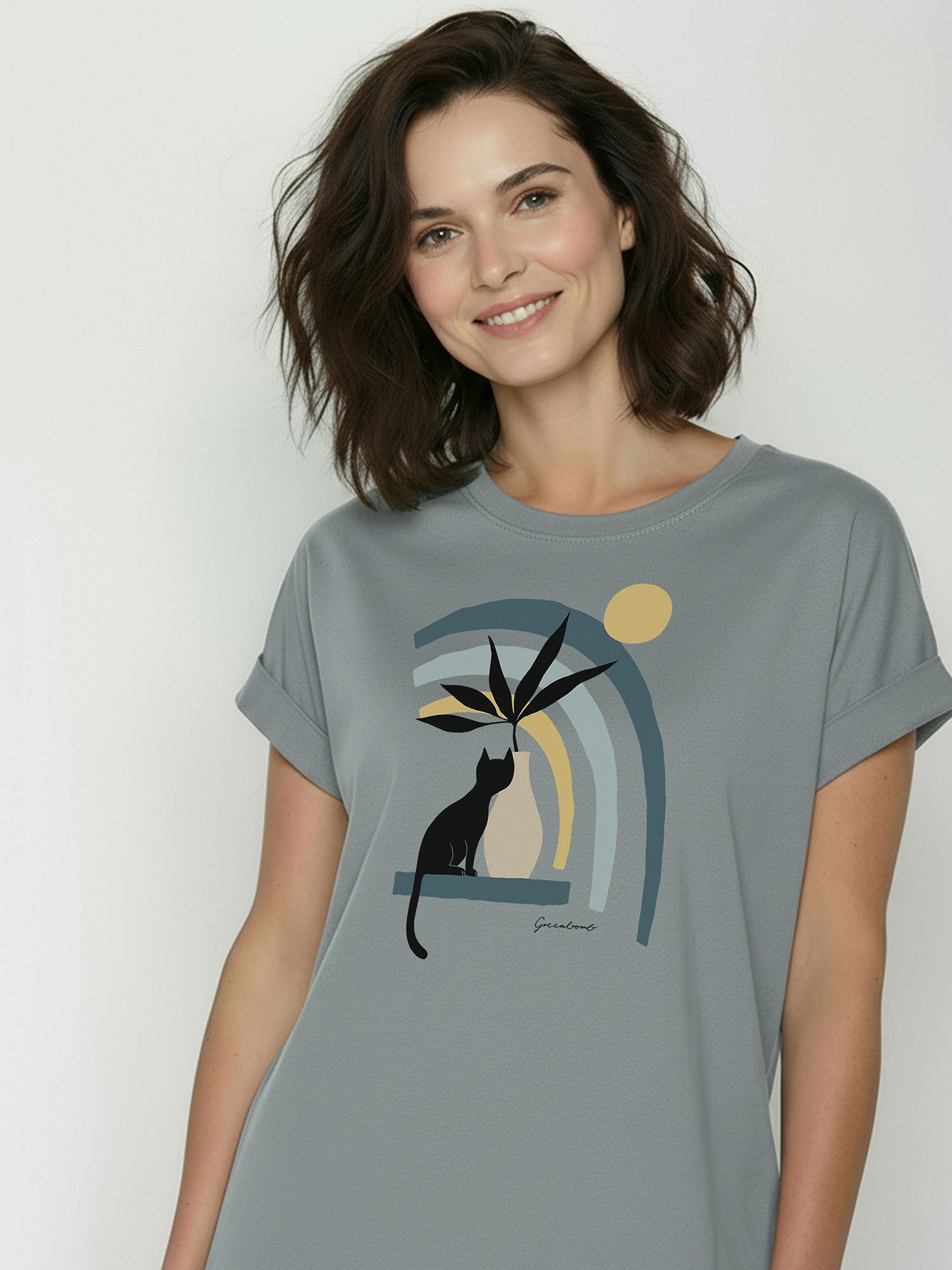 GreenBomb T-Shirt Loony Cat Vase (1-tlg., 1) Rundhalsausschnitt, Bio-Baumwolle, GOTS Zertifiziert