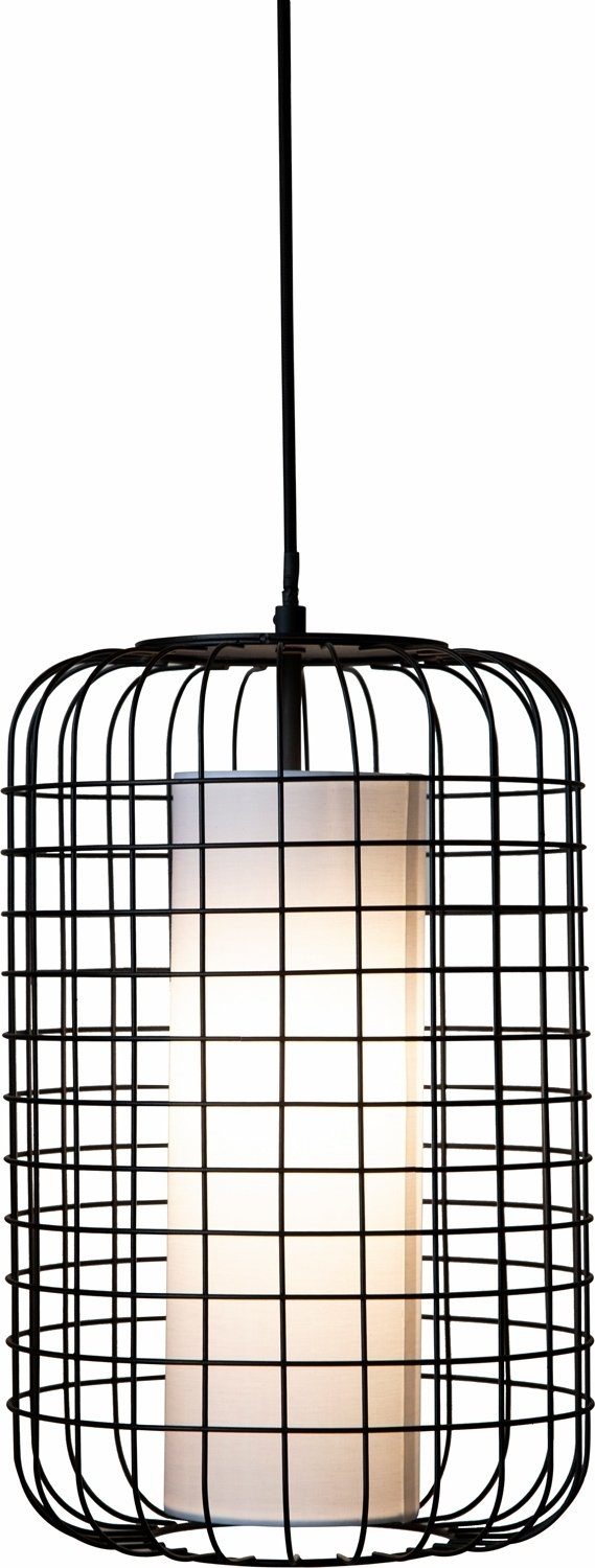 Nino Leuchten Pendelleuchte TULUM, Schwarz, 1-flammig, Ø 26 cm, Stoffschirm, ohne Leuchtmittel, Holz