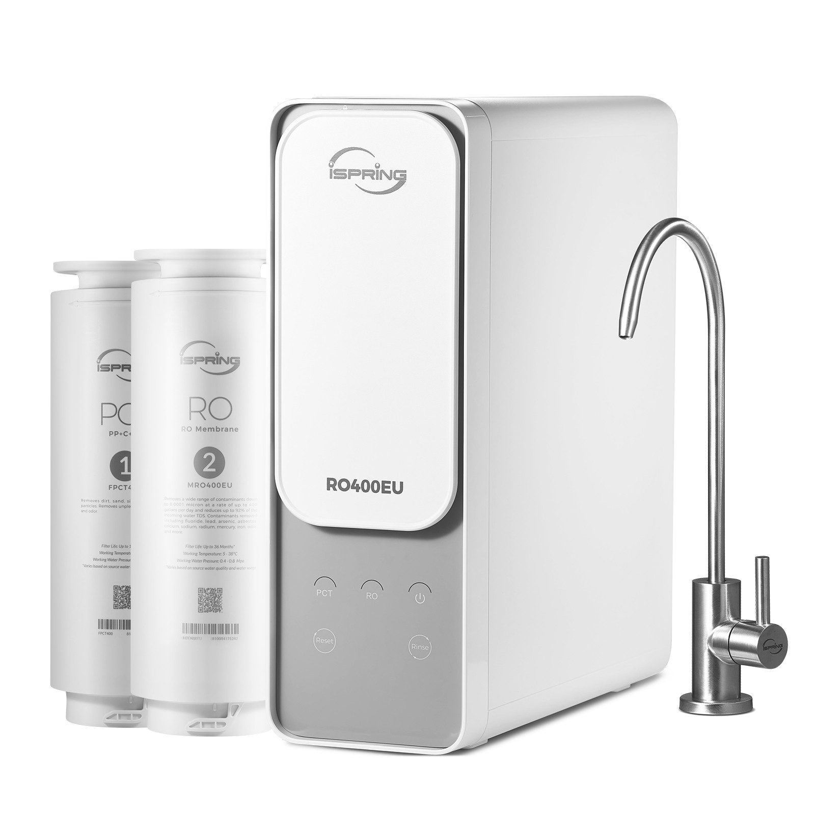 iSpring Wasserhahn-Wasserfilter RO400EU Umkehrosmoseanlage, 400GPD tanklos, unter der Spüle (1 St)