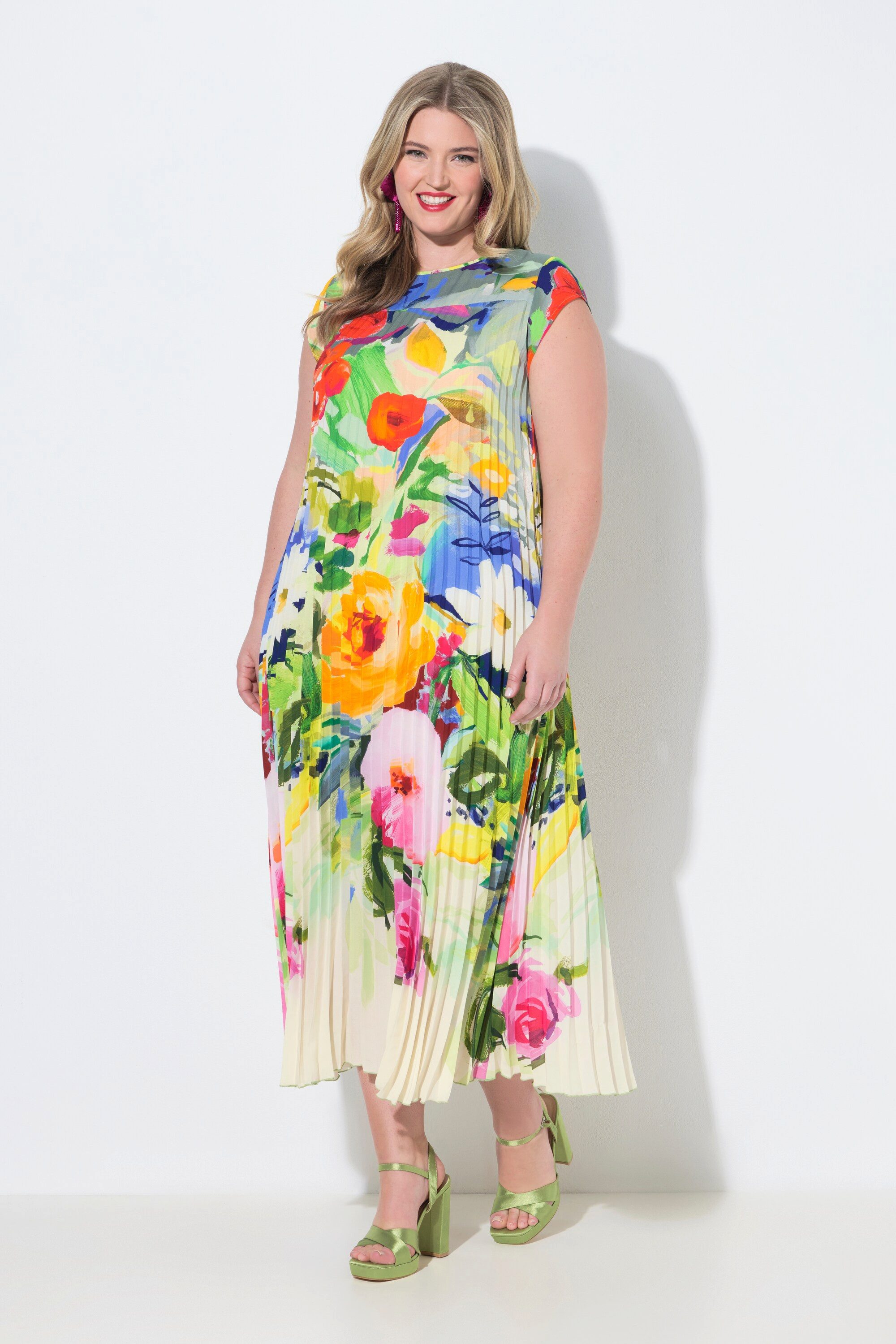 MIAMODA Jerseykleid Maxi-Plisseekleid Blüten-Muster kurze Cup-Ärmel günstig online kaufen