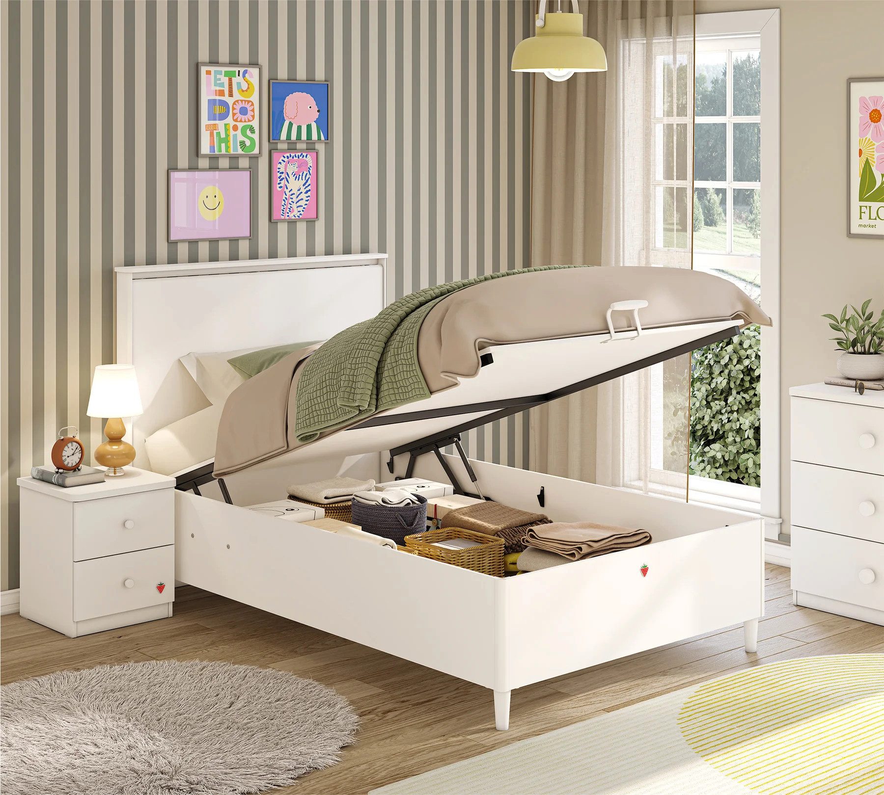 Möbel-Zeit Stauraumbett VARIA Bett mit Bettkasten, 120x200 cm – Weiß oder Cremeweiß