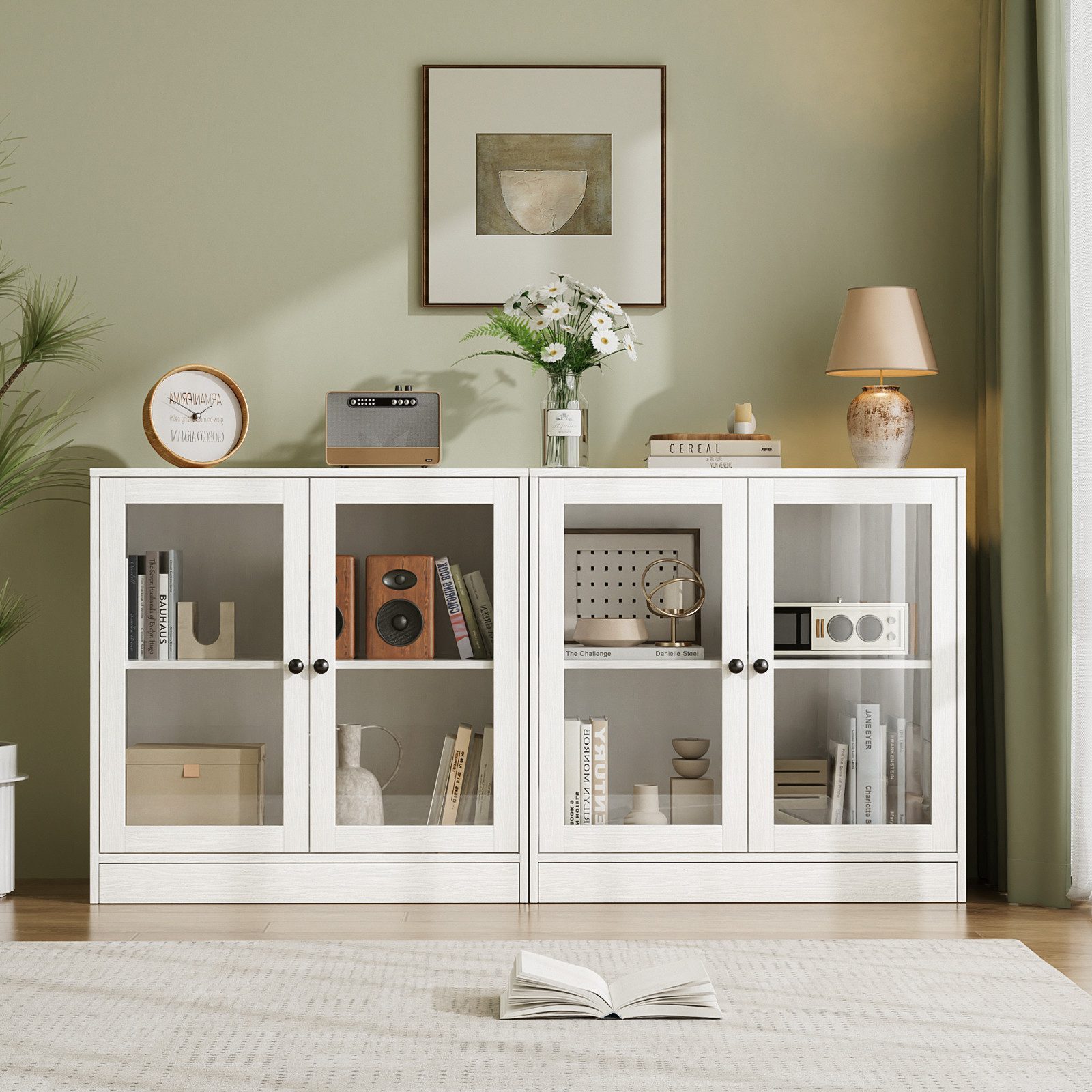 VOWNER Sideboard mit 2 Glastüren – Buffetschrank, Küchenschrank mit Arbeits günstig online kaufen