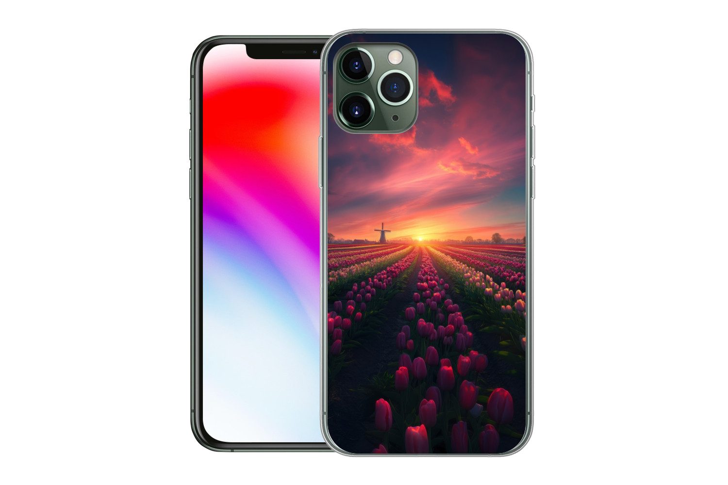 MuchoWow Handyhülle für Apple iPhone 11 Pro Windmühle - Sonnenuntergang - Landschaft, Smartphone-Bumper, Print, Handy Schutzhülle Dünn