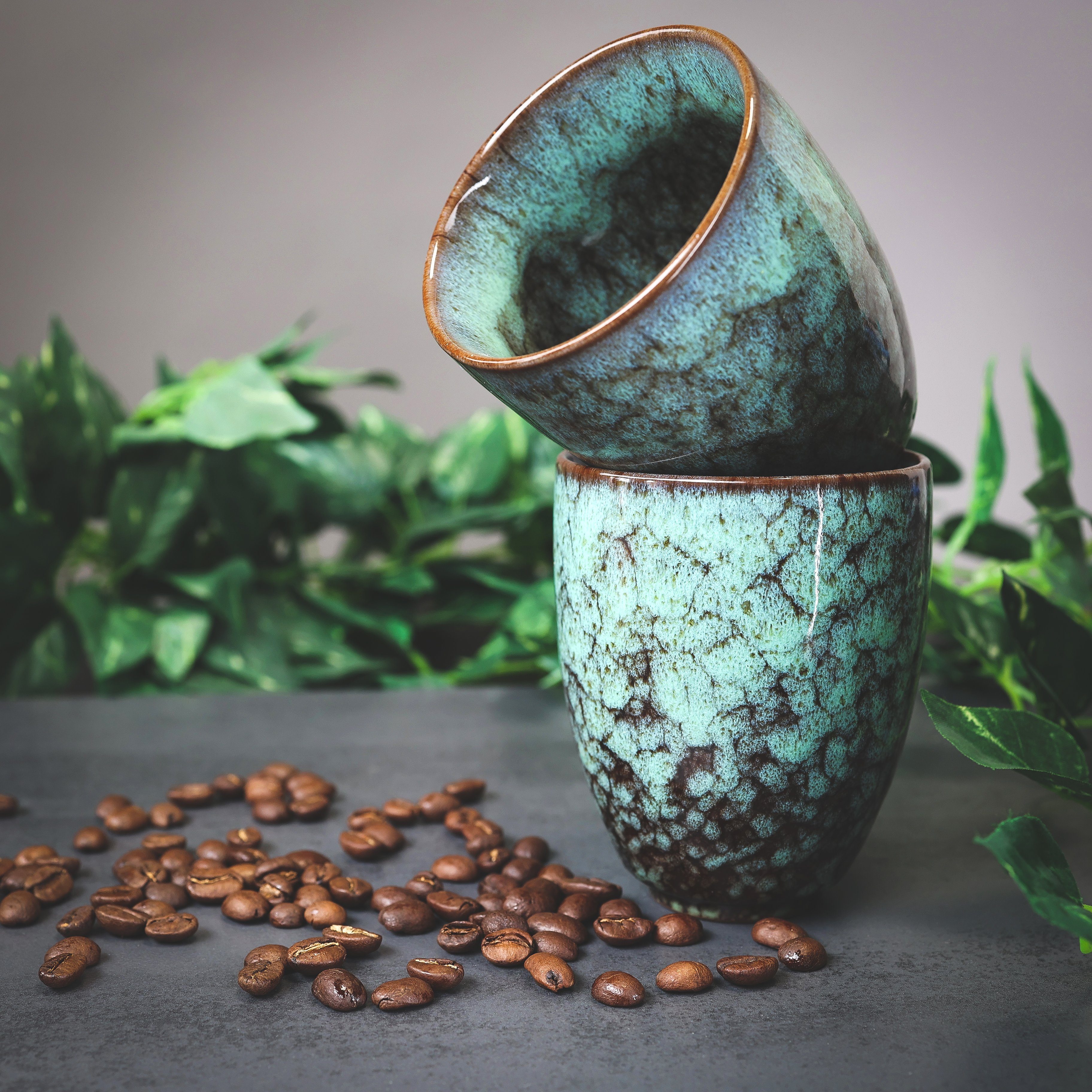 Henkel Kaffee Ganzoo Kaffee-Tasse ohne Tasse 2er Design Becher Keramik, 200ml Set