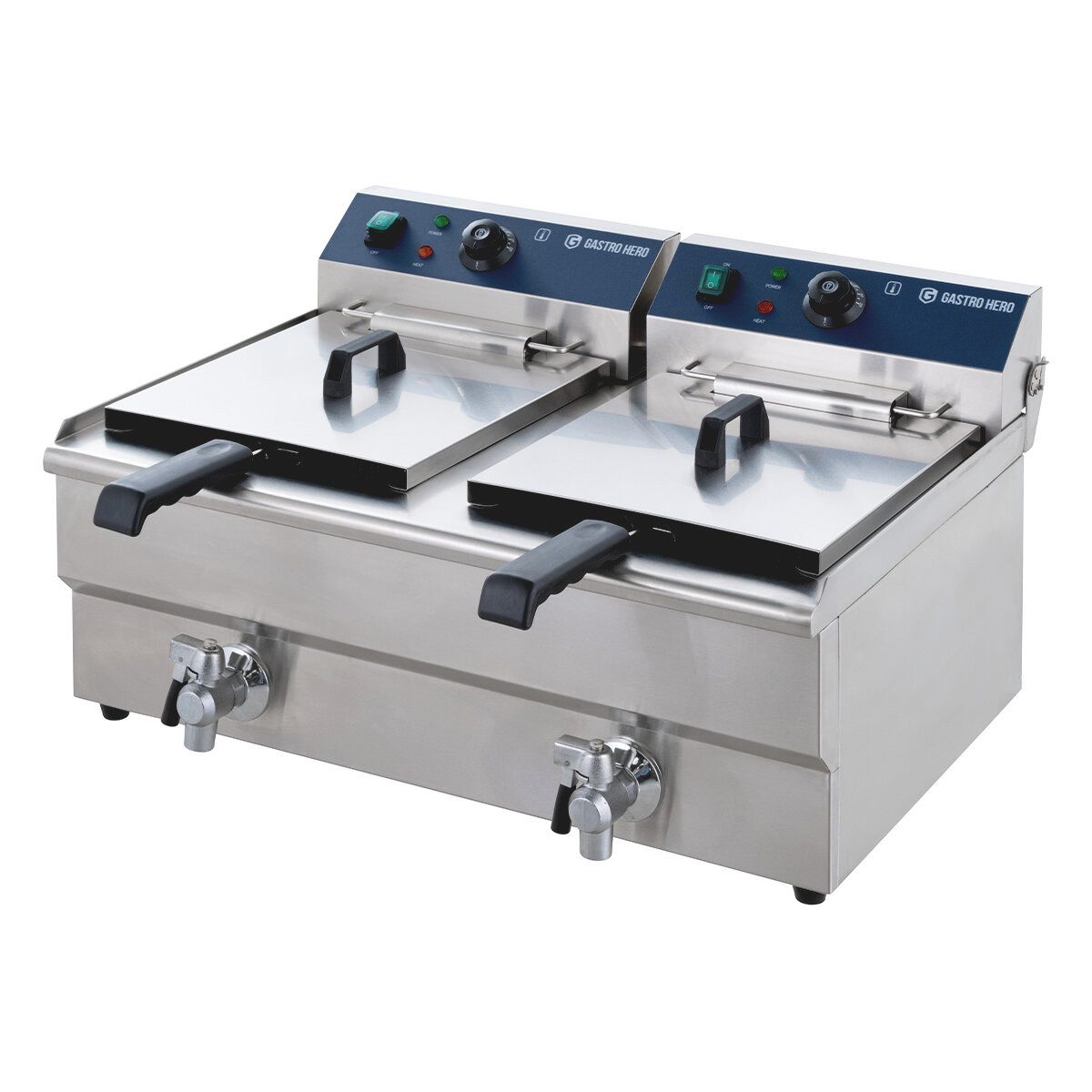 GastroHero Fritteuse Elektro Doppel Fritteuse 2x13 Liter 10 kW Edelstahl Ablasshahn, 10000 W