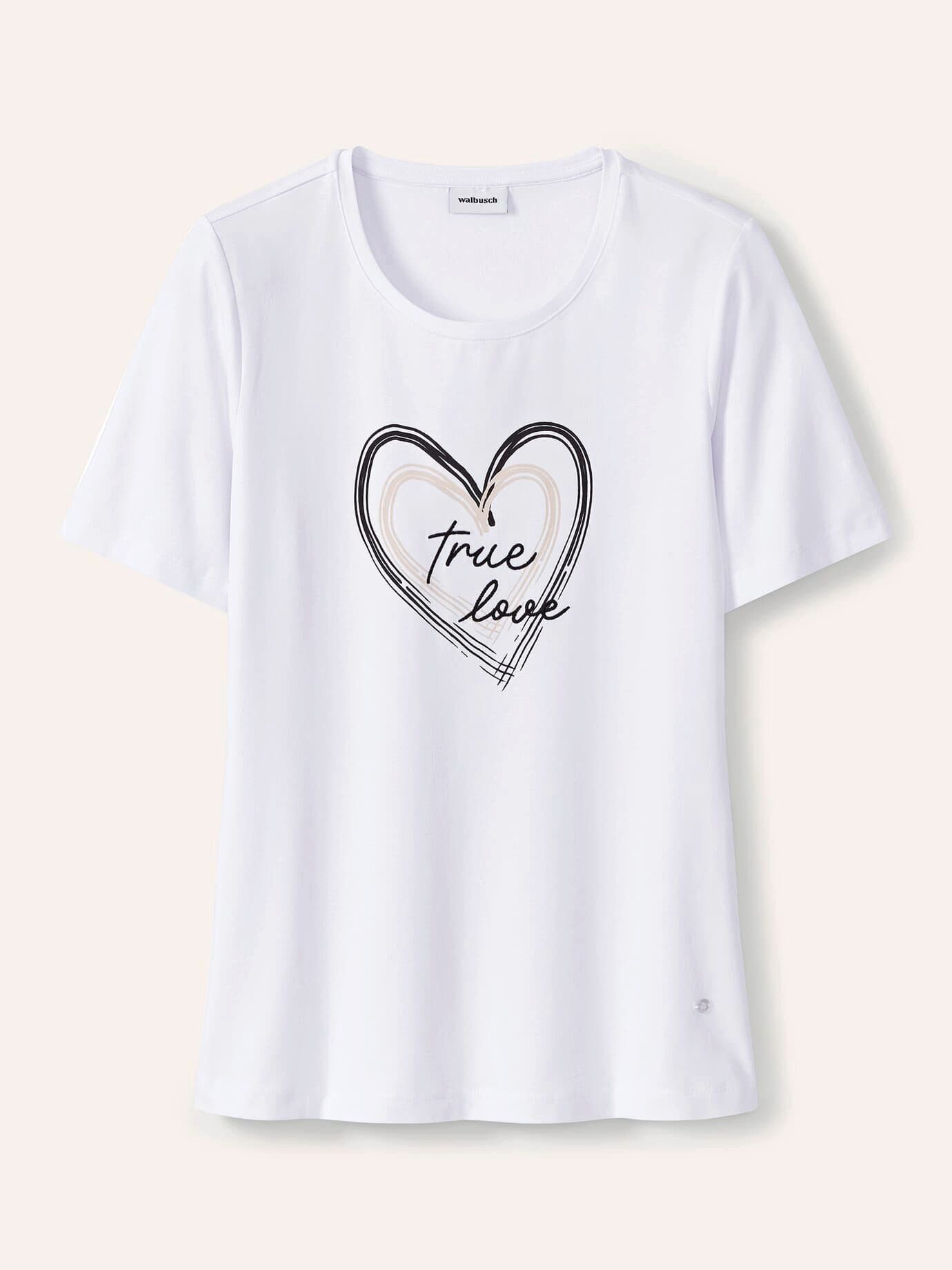 Walbusch T-Shirt Damen Baumwollshirt mit Herz T-Shirt Rundhals Kurzarm 95% Baumwolle, 5% Elasthan, hautfreundlich, elastisch, Herz-Stickerei