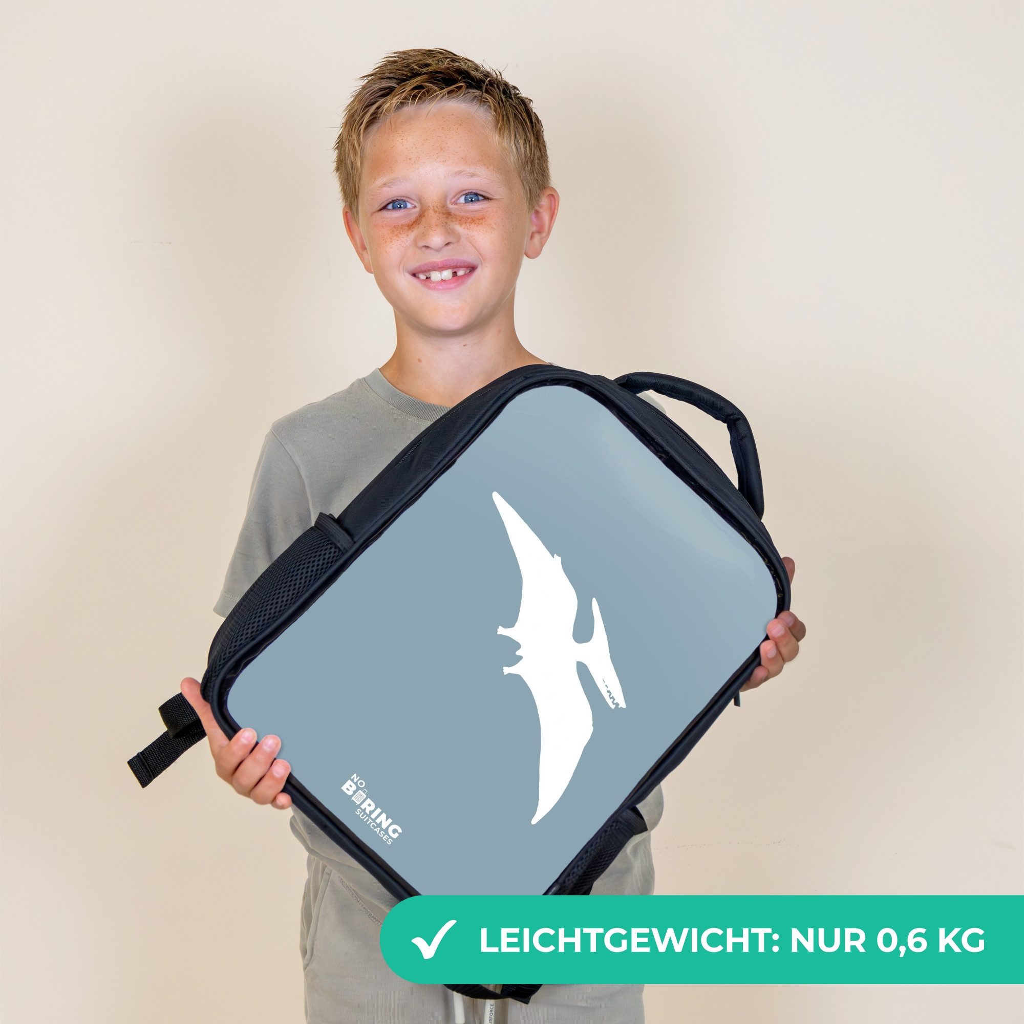 NoBoringSuitcases.com© Rucksack Blau mit Pteranodon-Dino, Kinderrucksack Schwarz, Schulrucksack, Freizeitrucksack Jungen Mädchen