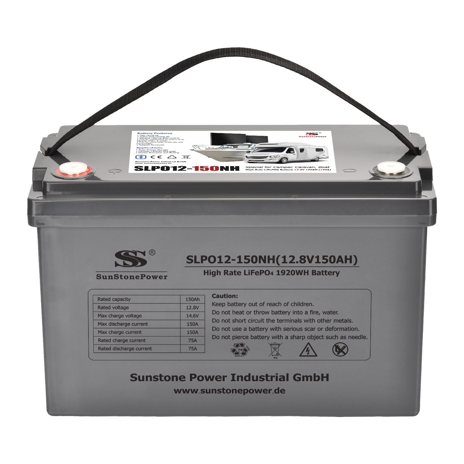 Sunstone Power 12V 150AH LiFePO4 Akkumulator Solarbatterie für Inselanlagen, 0% MWST Solarakkus 150000 mAh (12 V), Solar Batterie Akku, Extrem zyklenfest