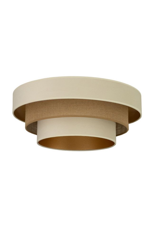 Licht-Erlebnisse Deckenleuchte FAKO, ohne Leuchtmittel, Stoff E27 B: 50 cm in Ecru Beige Gold 3-flammig rund Modern