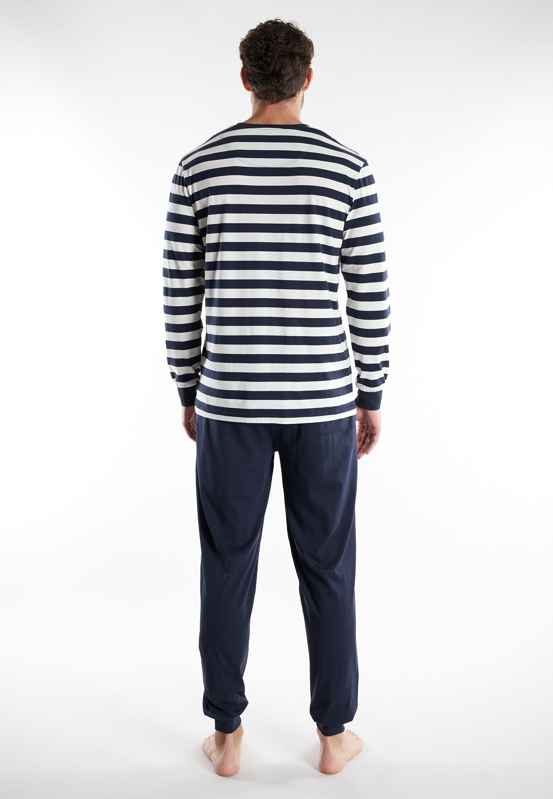 TOM TAILOR Schlafanzug Milos (2 tlg) Langarm, Rundhalsausschnitt, gestreift, basic, Baumwolle