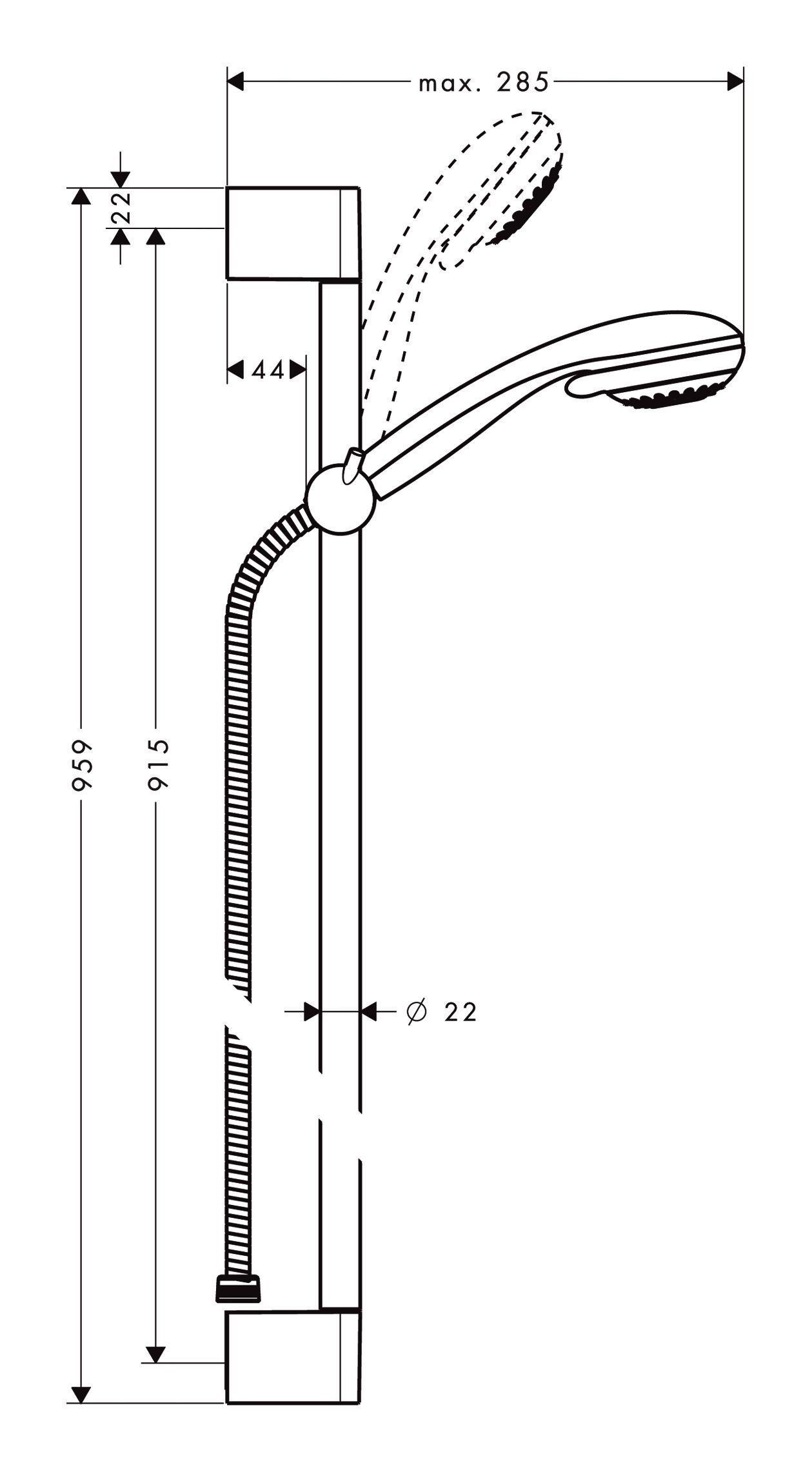 Brausestange Crometta mit hansgrohe Stangenbrause-Set 85 cm, 85 - Brauseset Crometta 900 Strahlart(en), 85, / Höhe 3 Chrom mm 95.9 Multi