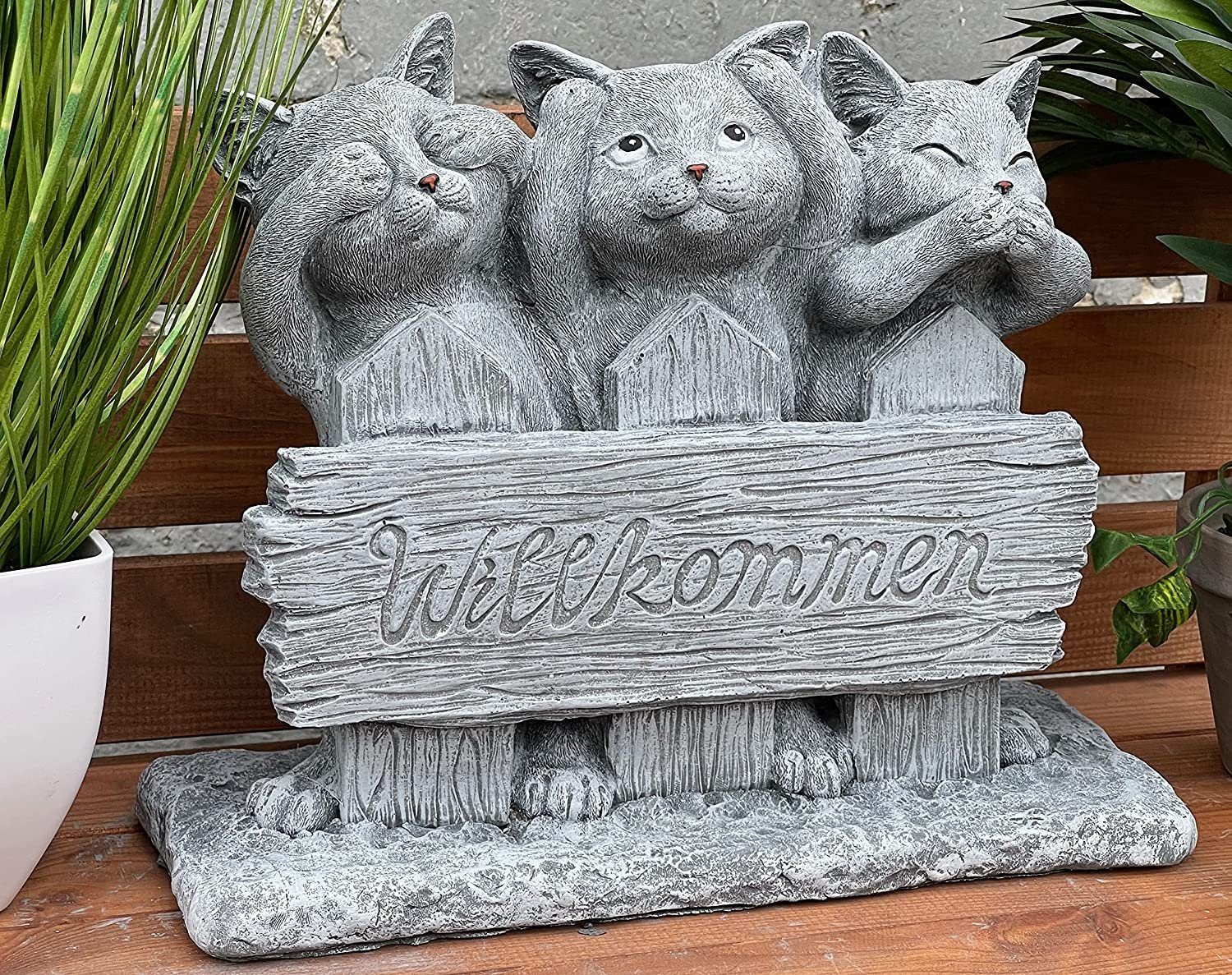 Willkommen Stone and Style Trio Gartenfigur Katzen