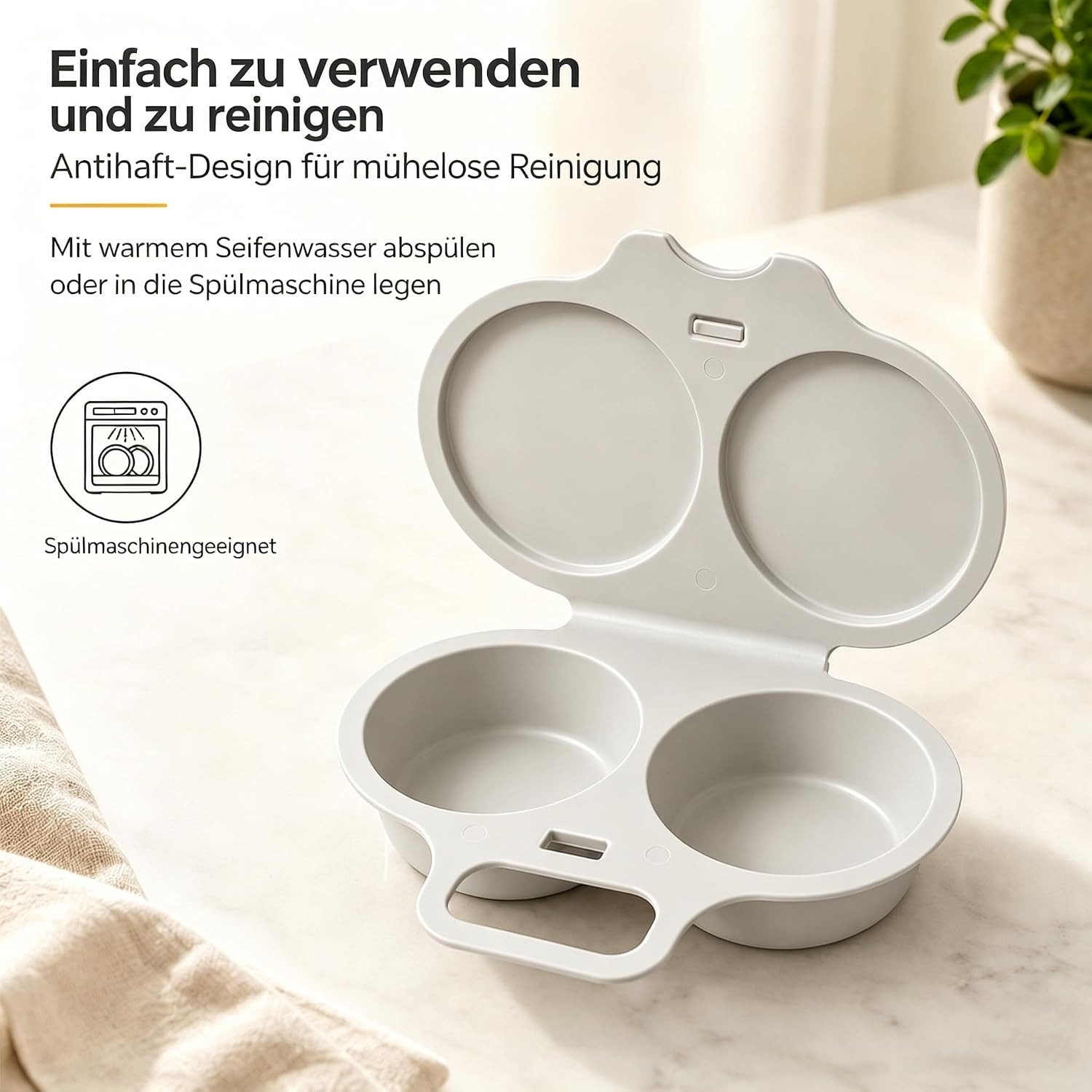 FELIXLEO Eierkocher Eierkocher Mikrowelle 4 Stück für 2 Eier Dunkelgrau – Bild 4 von 5