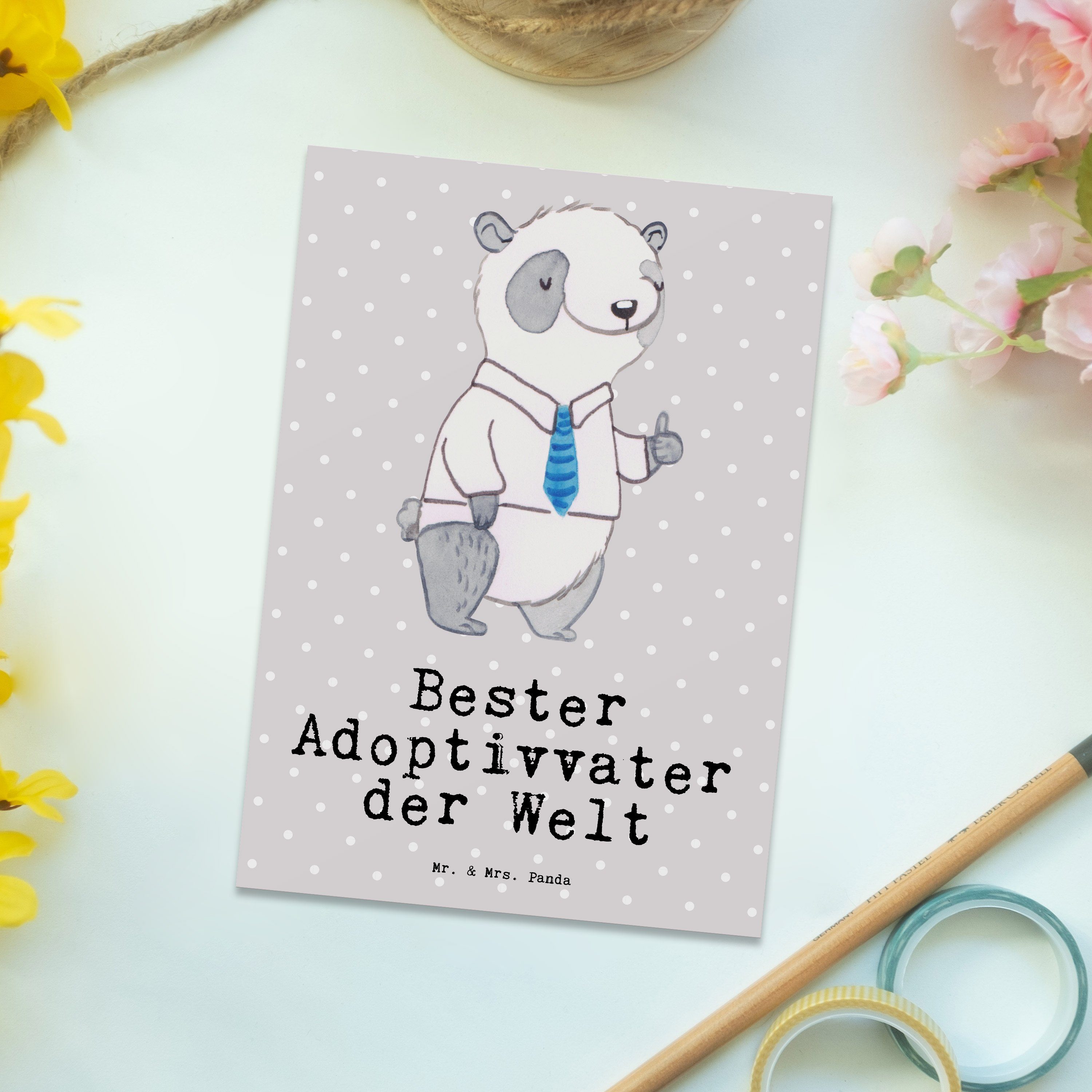- Bester Mrs. Panda Ansicht Mr. der Geschenk, Panda Welt & Adoptivvater Pastell Postkarte - Grau
