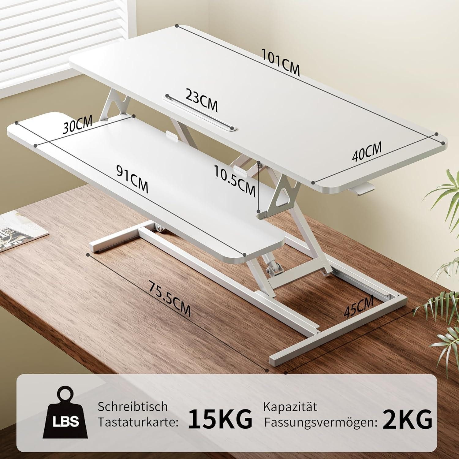 LuxusKollektion Stehpult Steh-Sitz Schreibtischaufsatz Höhenverstellbar Zwei Monitore 101x40cm
