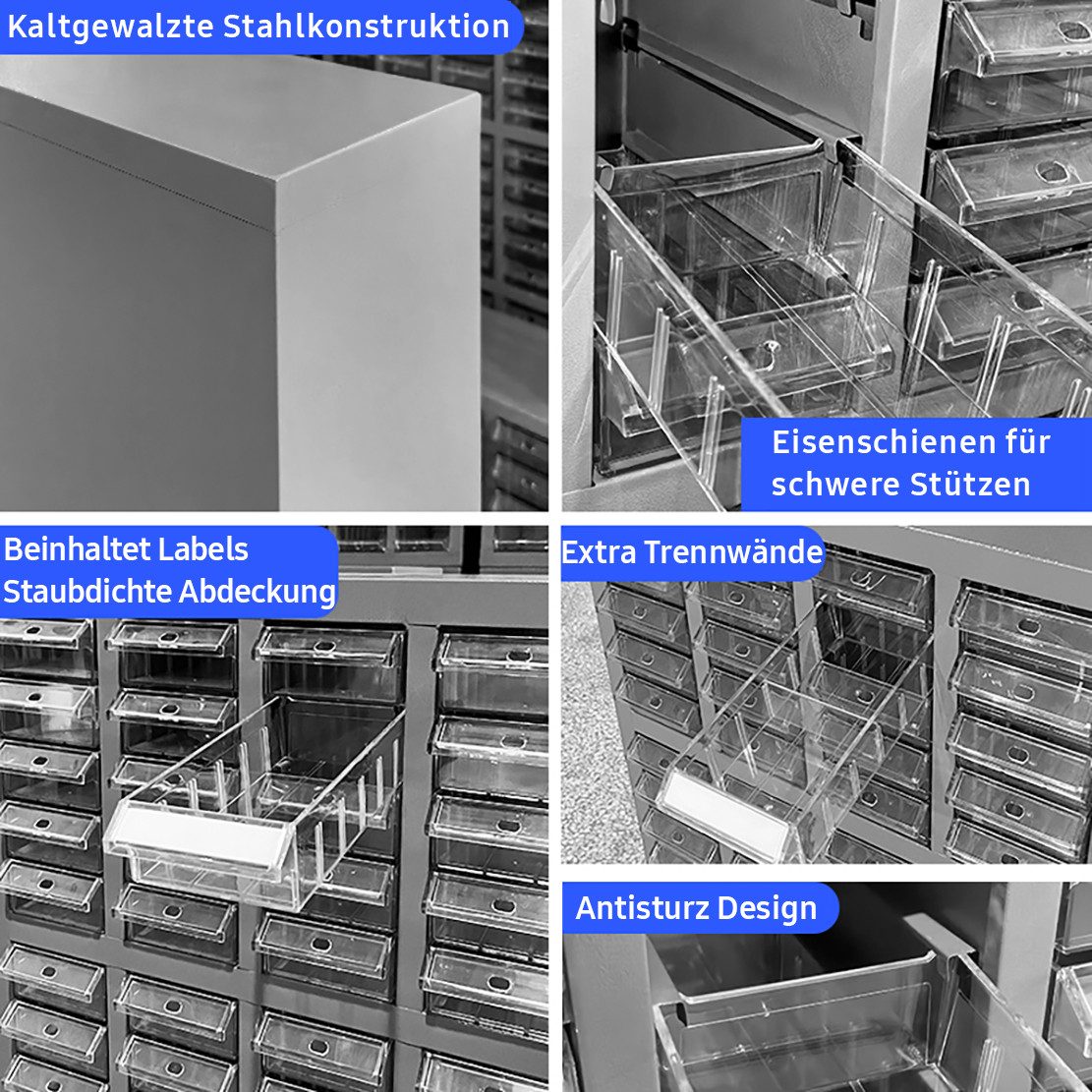 TK-Handel Sortimentskasten Metall Regal Lagerbehälter Lagerboxen Sichtlagerboxen Kleinteile Lager (Schraubenregal, Schrank), Sturzsicher, kleinteilemagazin, Lagerregal, Werkstattregal