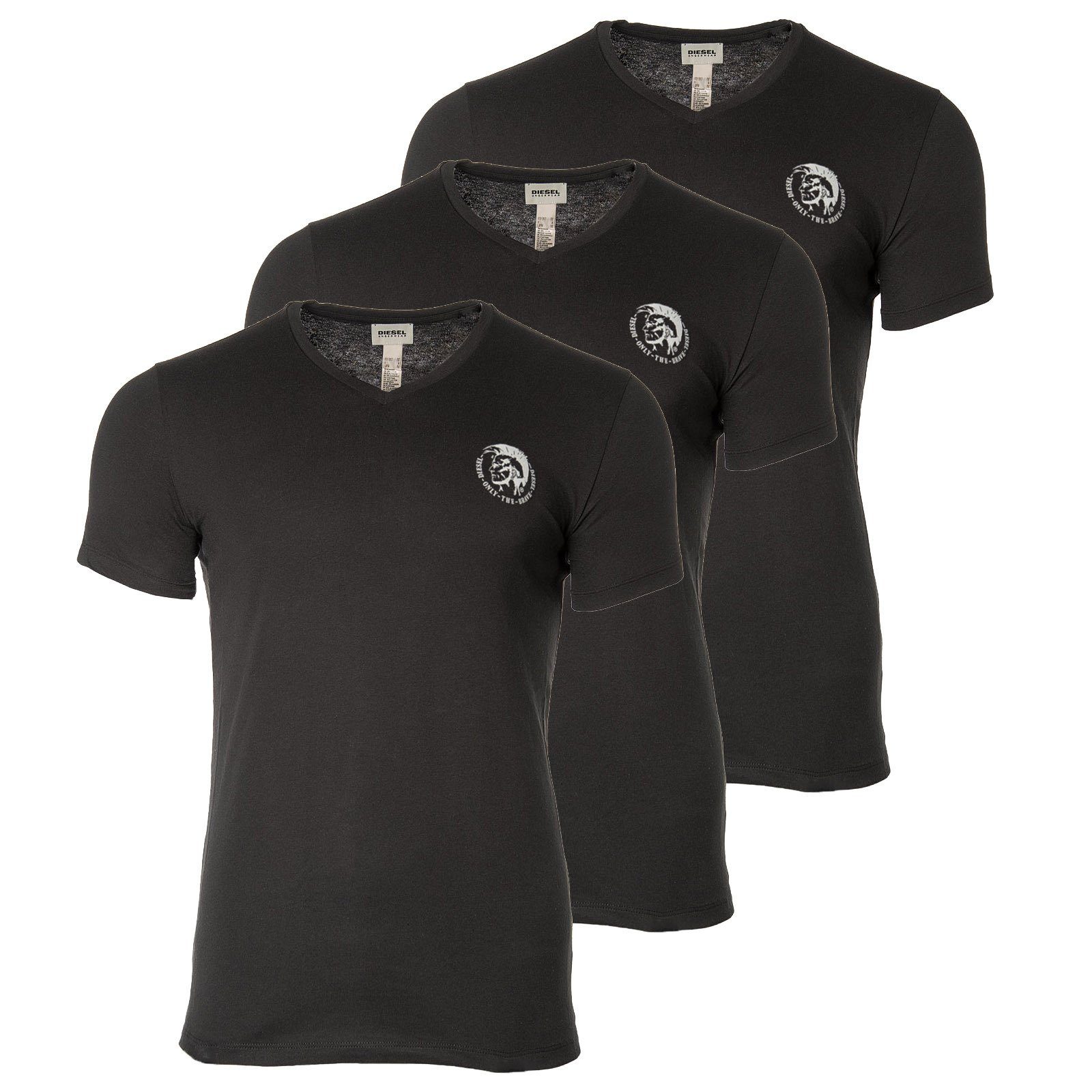 Lot De 3 T-shirts Diesel - Col V - Coton Stretch - Coupe Ajustée - Logo Brodé