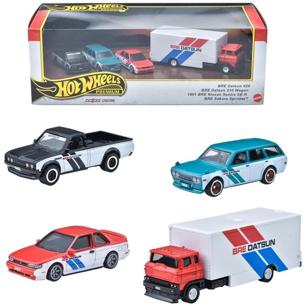 Hot Wheels Spielzeug-Rennwagen BRE Datsun Hot Wheels Premium HRT52 4er Collector Set