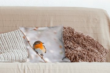 MuchoWow Dekokissen Vogel - Rotkehlchen - Winter, Zierkissen mit Füllung für Wohzimmer, Schlafzimmer, Deko, Sofakissen