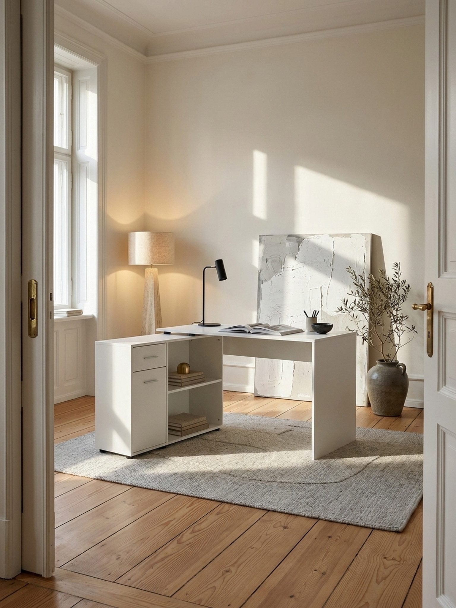 KADIMA DESIGN Schreibtisch Design Eckschreibtisch mit Regal Weiß 120 x 75,5 x 106,5 cm, Moderner (Home Office), Büro-Schreibtisch, Computer-Tisch Arbeitszimmer, Winkelschreibtisch