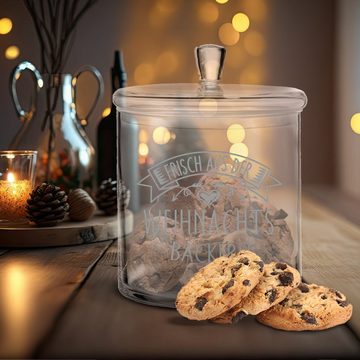 GRAVURZEILE Keksdose mit Gravur oder UV-Druck - Frisch Aus der Weihnachtsbäckerei, Glas, als Geschenk für Freunde & Familie zu Weihnachten
