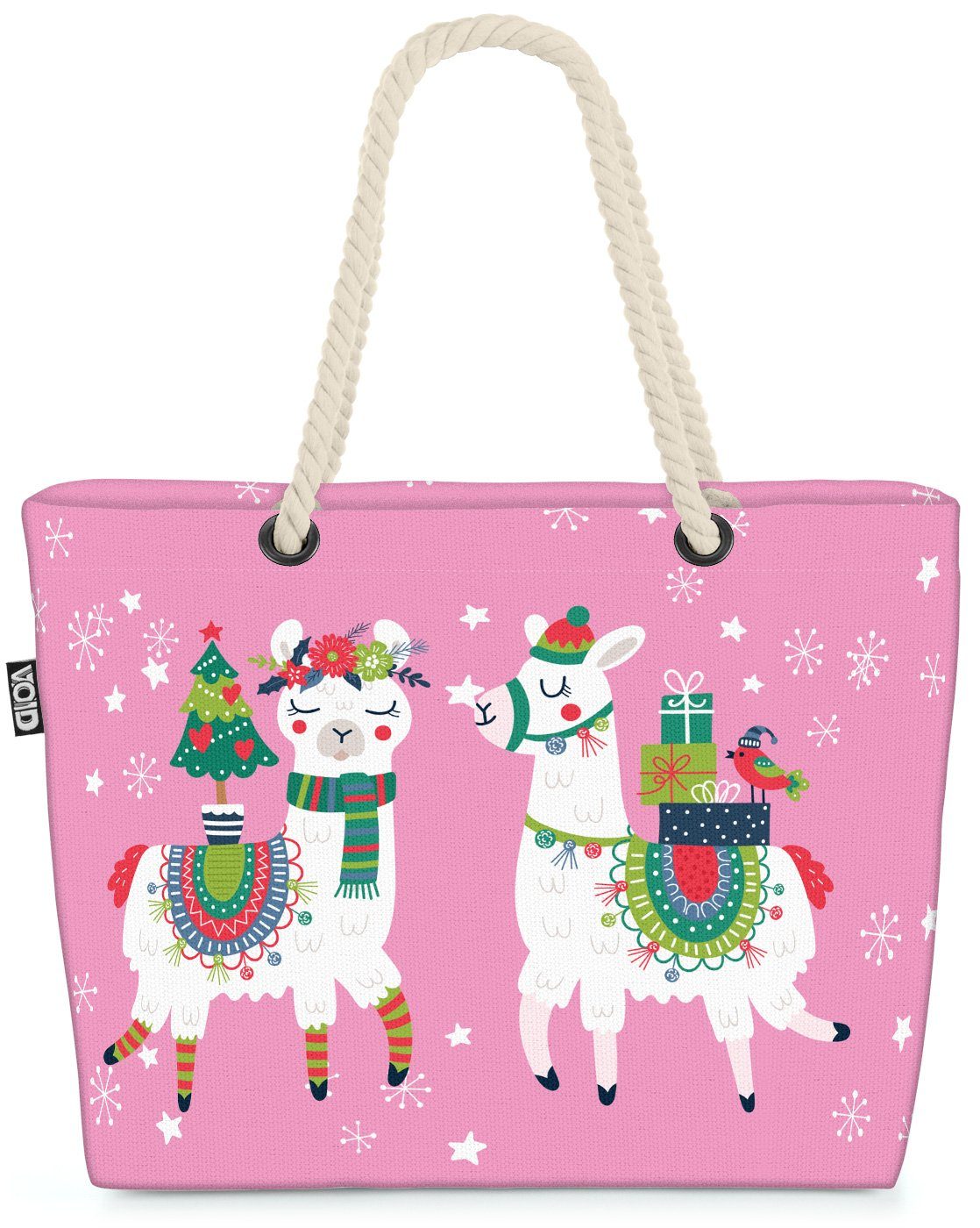 Winter Weihnachten VOID Strandtasche Mexiko Weihnachten rosa Lamas (1-tlg), Beach Lamas Bag Tan Christbaum