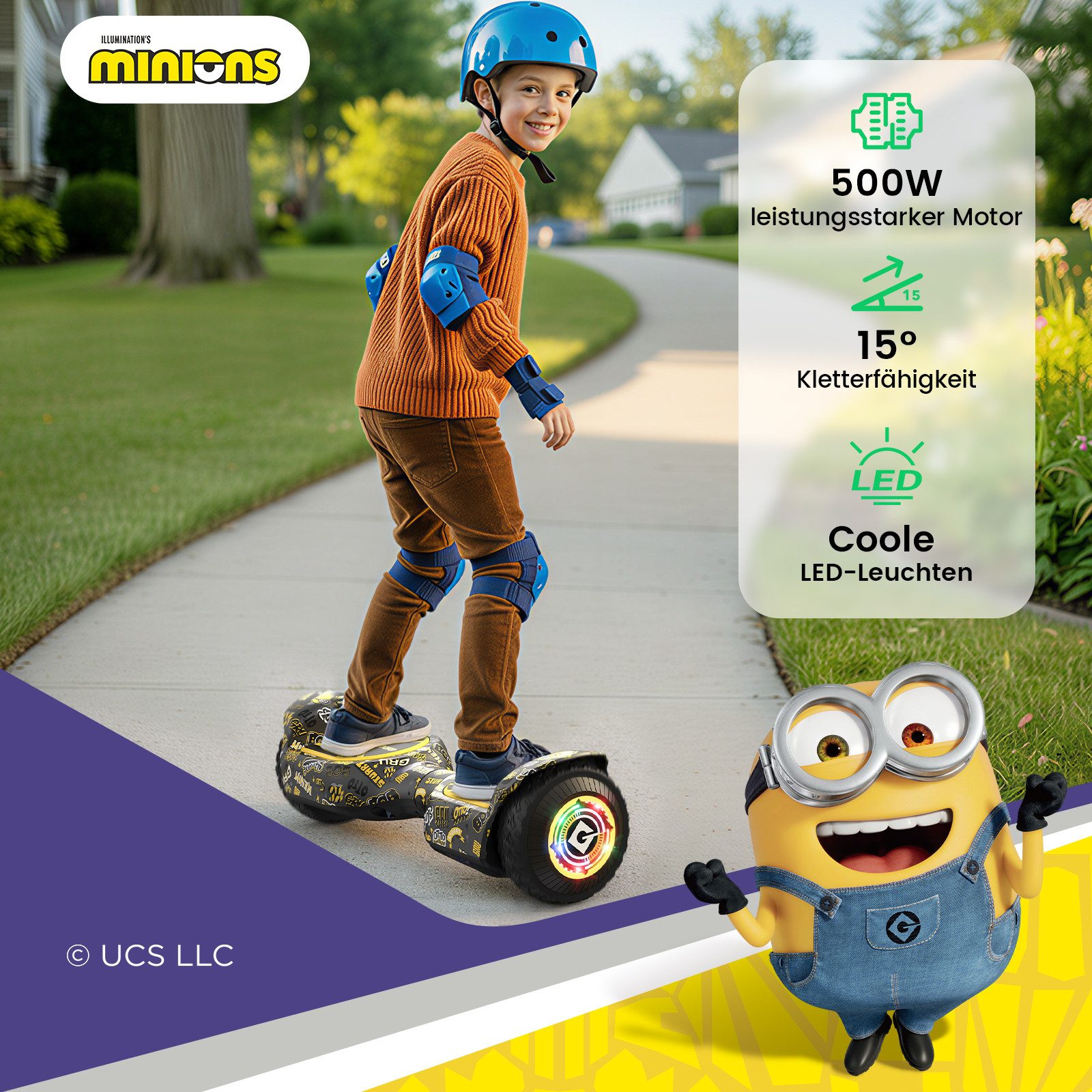 Gyroor Balance Scooter JD6, 6,5 Zoll Dual-Motor​ Minions Hoverboard mit Rundum-LED-Licht, (1 tlg), Bluetooth 500 W, 12.00 km/h, 15° Steigung, Für Kinder und Erwachsene