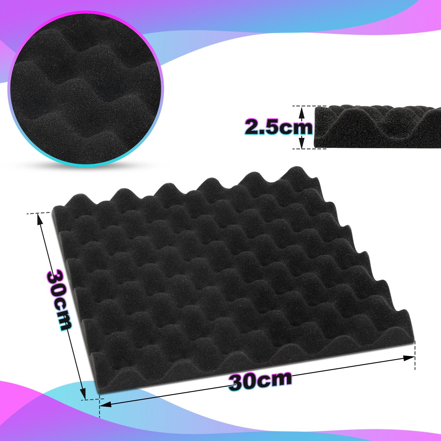 Clanmacy Akustikplatte 24er-Pack Akustikplatte 30x30x2.5cm Wellenmuster günstig online kaufen