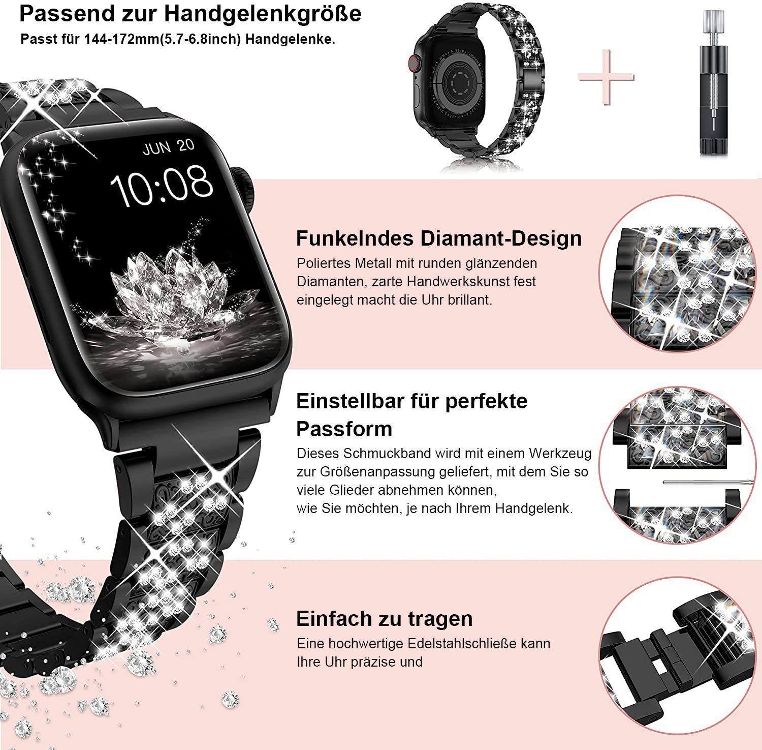 Smartwatch-Armband 38 Watch Serie Schwarz 7/6/5/4/3/2/1/SE mm Armband Apple mm-45 ELEKIN für