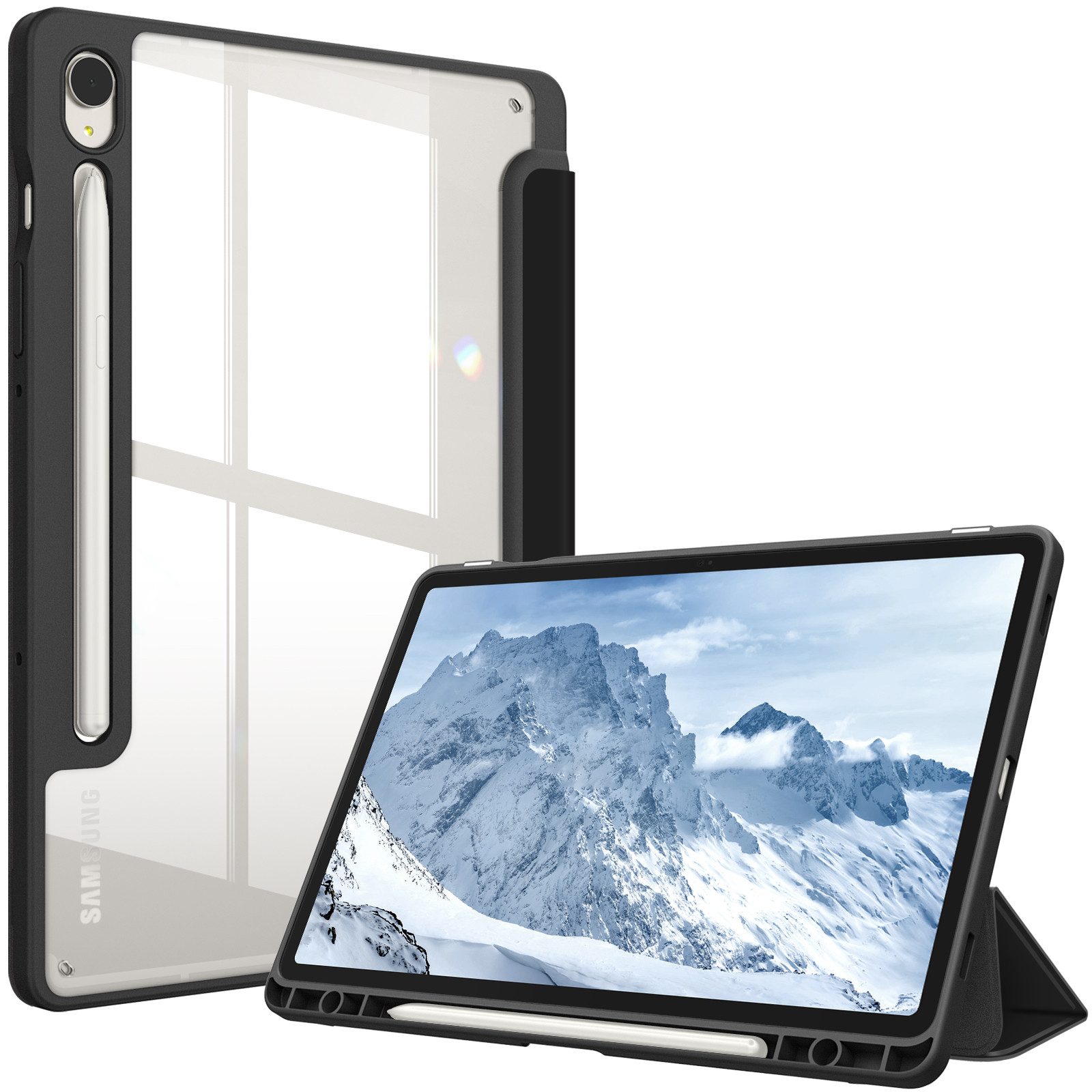 Fintie Tablet-Hülle für Samsung Galaxy Tab S10 Lite/S10 FE/S9 FE 10.9 Zoll & S9 11 Zoll, mit Stifthalter - Stoßfeste Schutzhülle mit transparenter Hartschale
