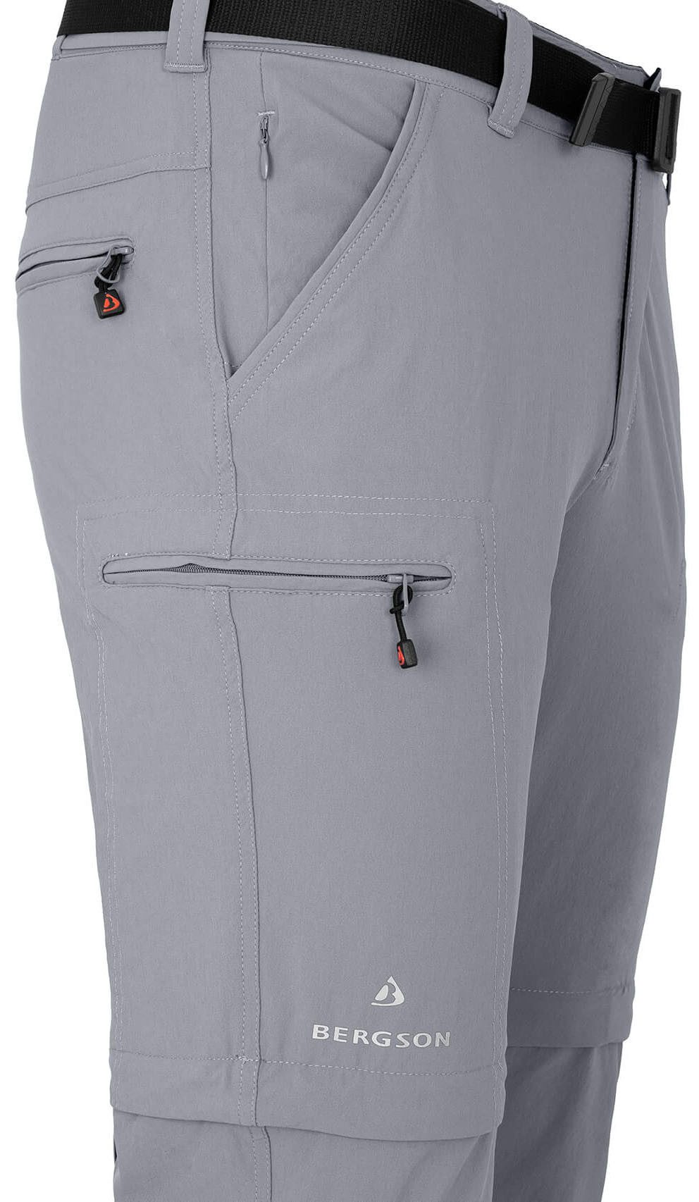 Bergson Outdoorhose QUEENSLAND Doppel Zipp-Off mit T-ZIPP Herren Wanderhose, vielseitig, pflegeleicht, Kurzgrößen, hellgrau