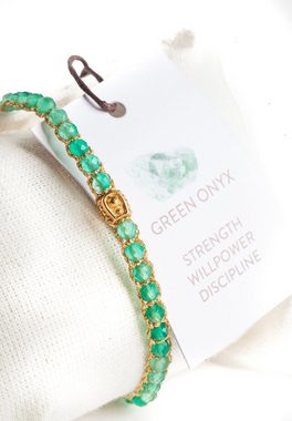 SAMAPURA Armband Grünes Onyx Armband, Gold Faden