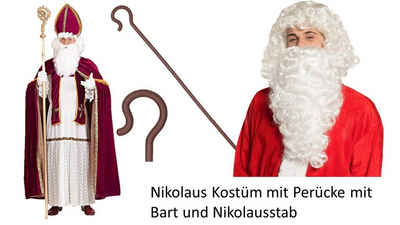 Scherzwelt König-Kostüm »Nikolaus Kostüm Bischof Weihnachten Gr. S - 3XL + Deluxe Perücke mit Bart + Stab«