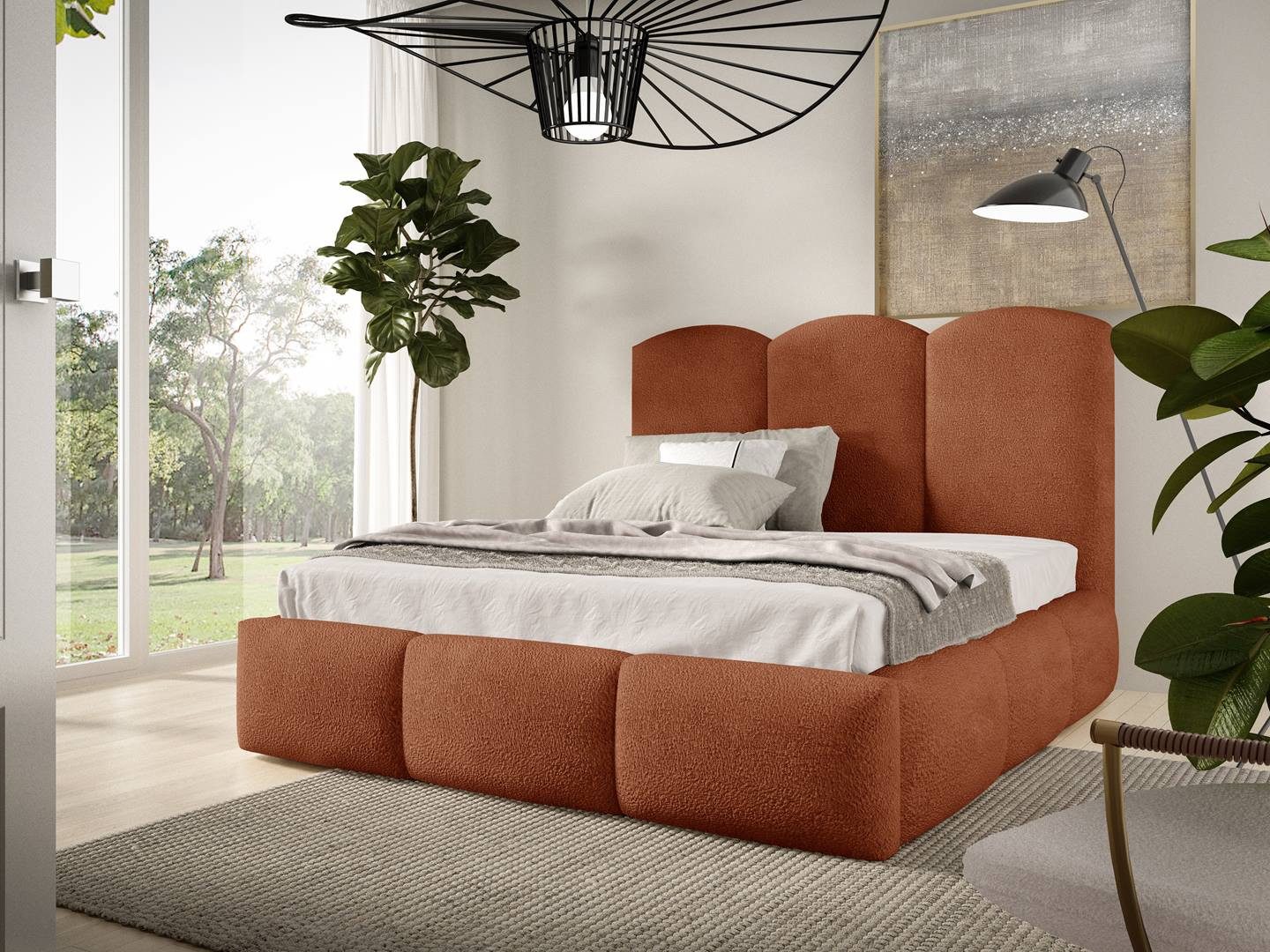 Beautysofa Polsterbett ohne Matratze BERO mit Bettkasten aus Bouclé-Stoff, Stauraumbett mit Gaslift, gepolstertes Kopfteil, Lattenrost