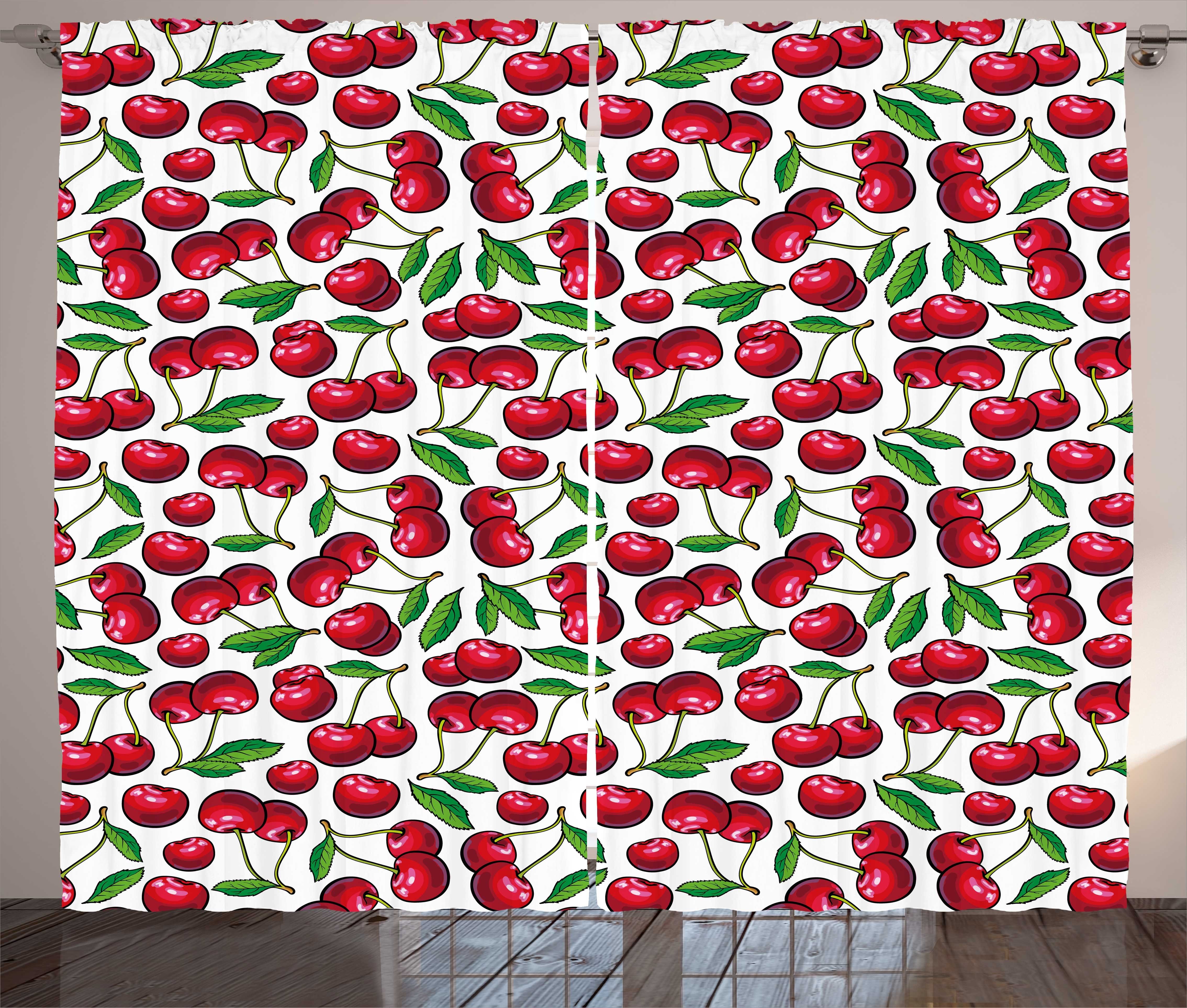 Abakuhaus, Gardine und Schlaufen Sommer-Frucht-Kunst Cartoon mit Vorhang Haken, Kräuselband Kirsche Schlafzimmer