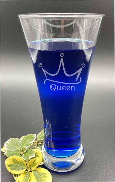Wandtattoodesign Longdrinkglas Glas mit Gravur Krone mit Queen Schriftzug 350ml, mit Gravur Krone mit Schriftzug Queen