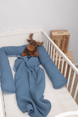 ULLENBOOM ® Nestchenschlange Bettschlange Baby 200 cm Blau, ideal als Baby Bettumrandung, (Made in EU), Bezug aus 100% Baumwolle, als Bettnestchen geeignet