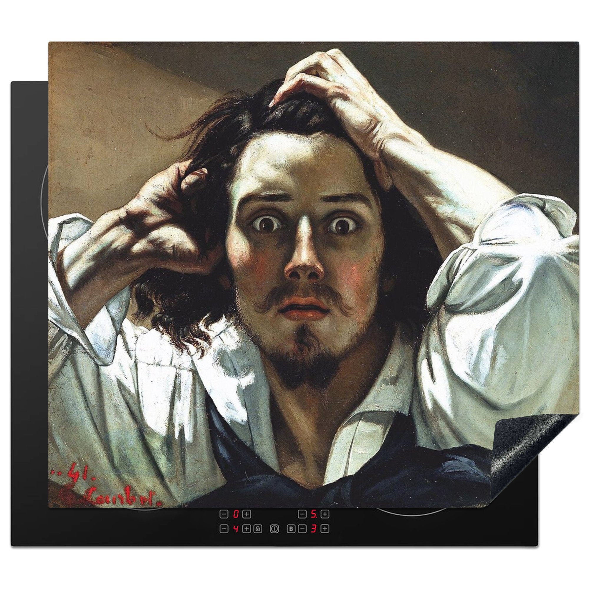 Gustave Die cm, Gemälde - Arbeitsfläche nutzbar, (1 von MuchoWow Vinyl, 60x52 Verzweifelten tlg), Ceranfeldabdeckung Courbet, Mobile Herdblende-/Abdeckplatte