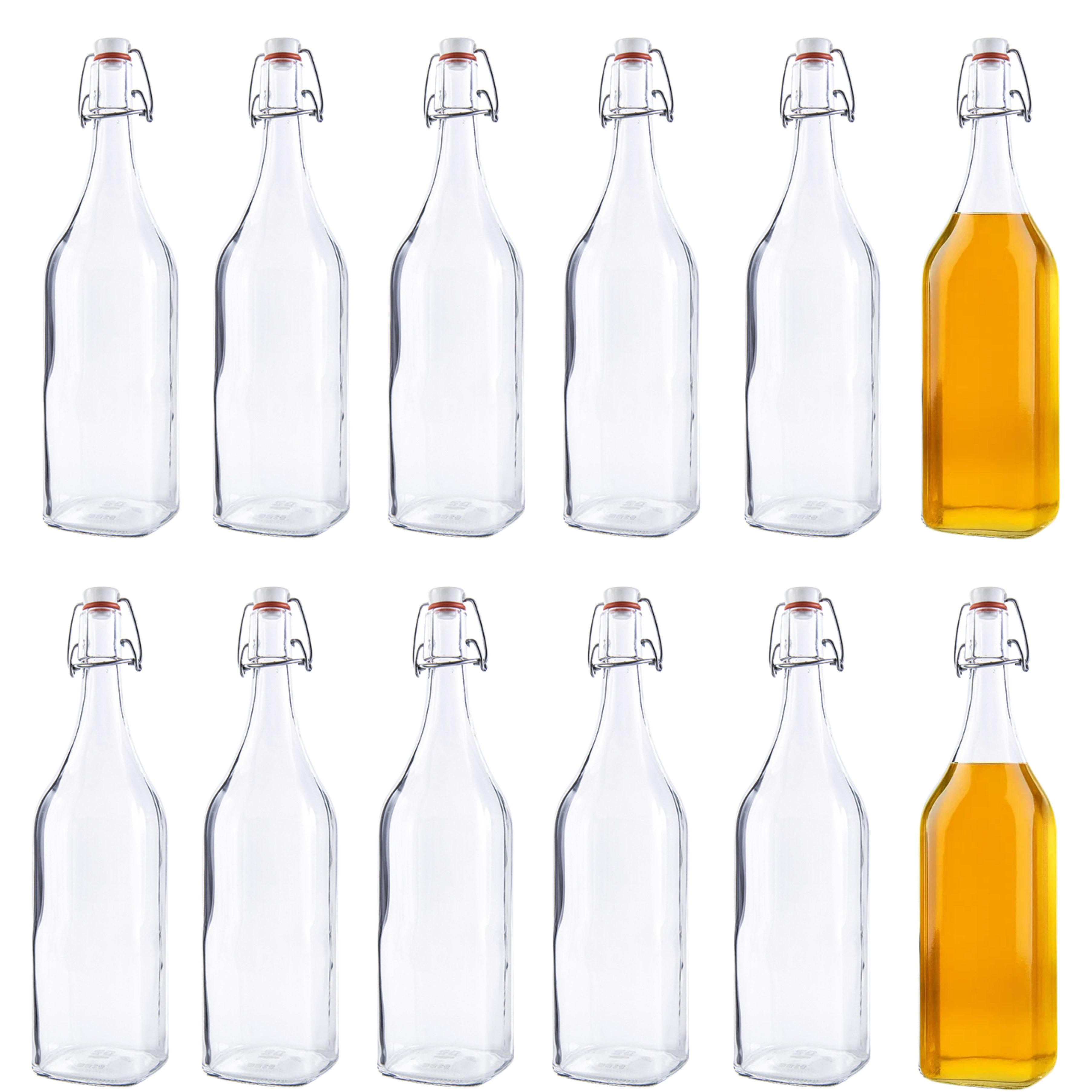 mikken Trinkflasche Set Glasflaschen 1 Liter mit Bügelverschluss 1000 ml, Luftdicht, wiederverwendbar