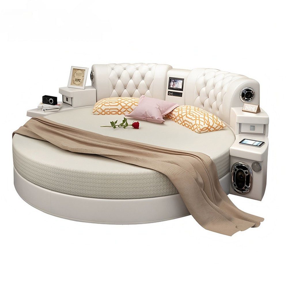 JVmoebel Multimediabett Weißes Chesterfield Multifunktionsbett Designer Schlafzimmer Betten (2-tlg)