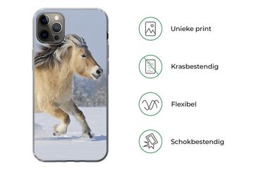 MuchoWow Handyhülle Fjordpferd läuft durch den Schnee, Handyhülle Apple iPhone 12 Pro Max, Smartphone-Bumper, Print, Handy