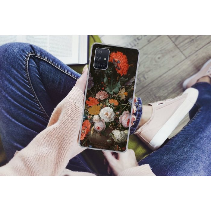 MuchoWow Handyhülle Stilleben mit Blumen und einer Uhr - Gemälde von Abraham Mignon Phone Case Handyhülle Samsung Galaxy A71 Silikon Schutzhülle CB11439