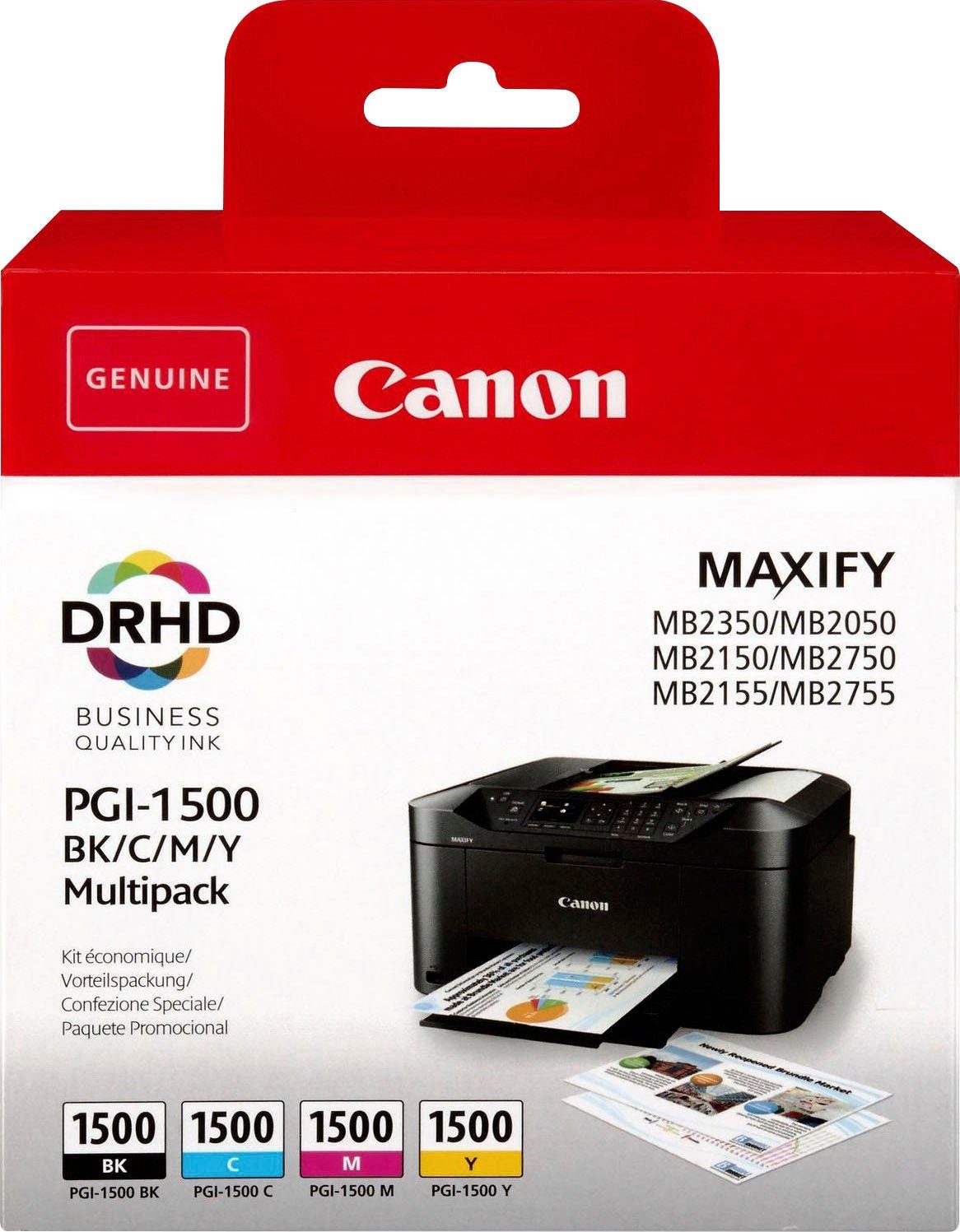 Canon PGI-1500 BK/C/M/Y Tintenpatrone (Packung, original Druckerpatrone  1500 schwarz/cyan/magenta/gelb), High Density Tinten mit hoher  Farbstabilität | 