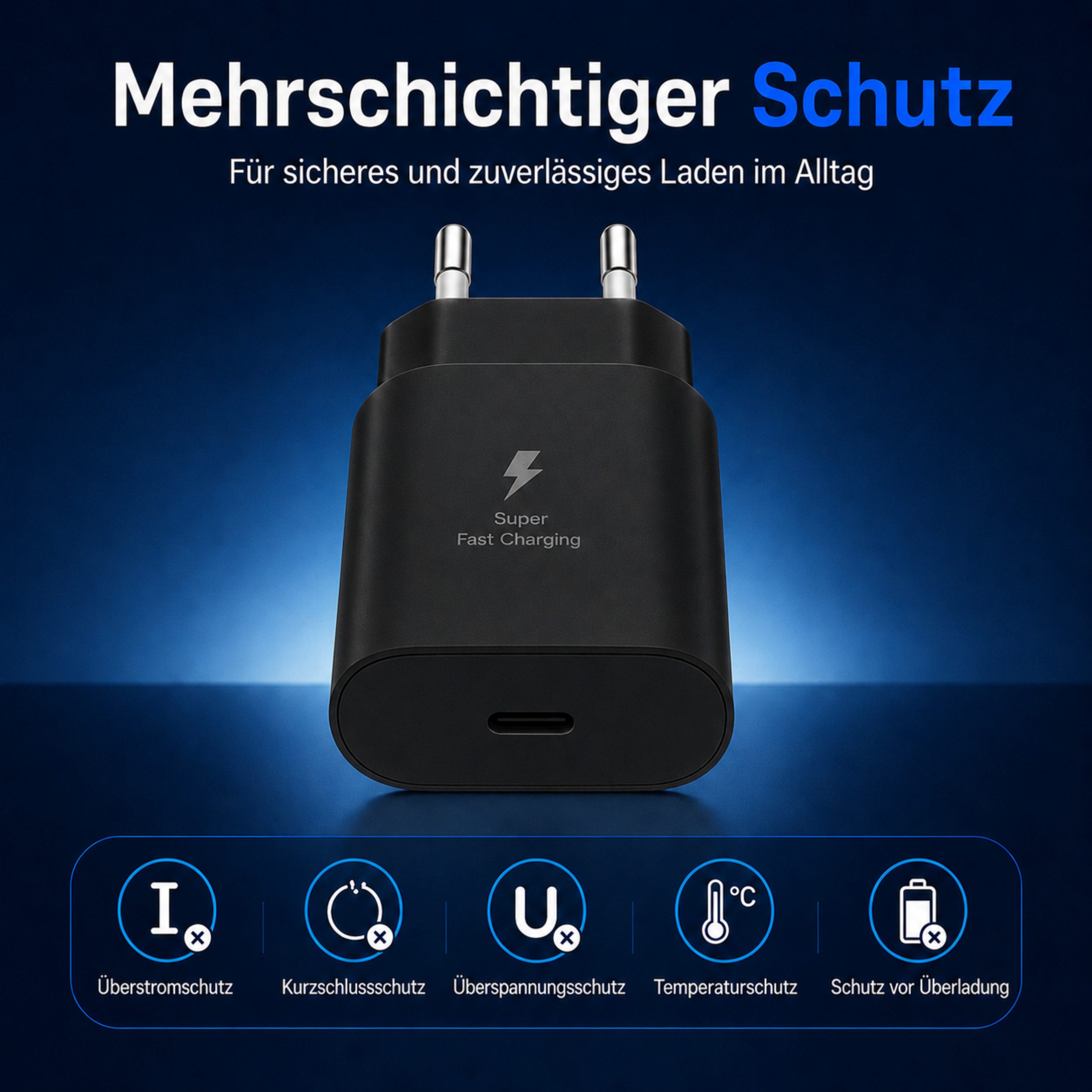 PlugUp 25W USB-C Schnellladegerät mit USB-C Ladekabel für Samsung Galaxy Smartphone-Ladegerät (3000 mA, Set, Inkl. USB-C Ladekabel, Ladeadapter für Samsung Gala – Bild 4 von 5